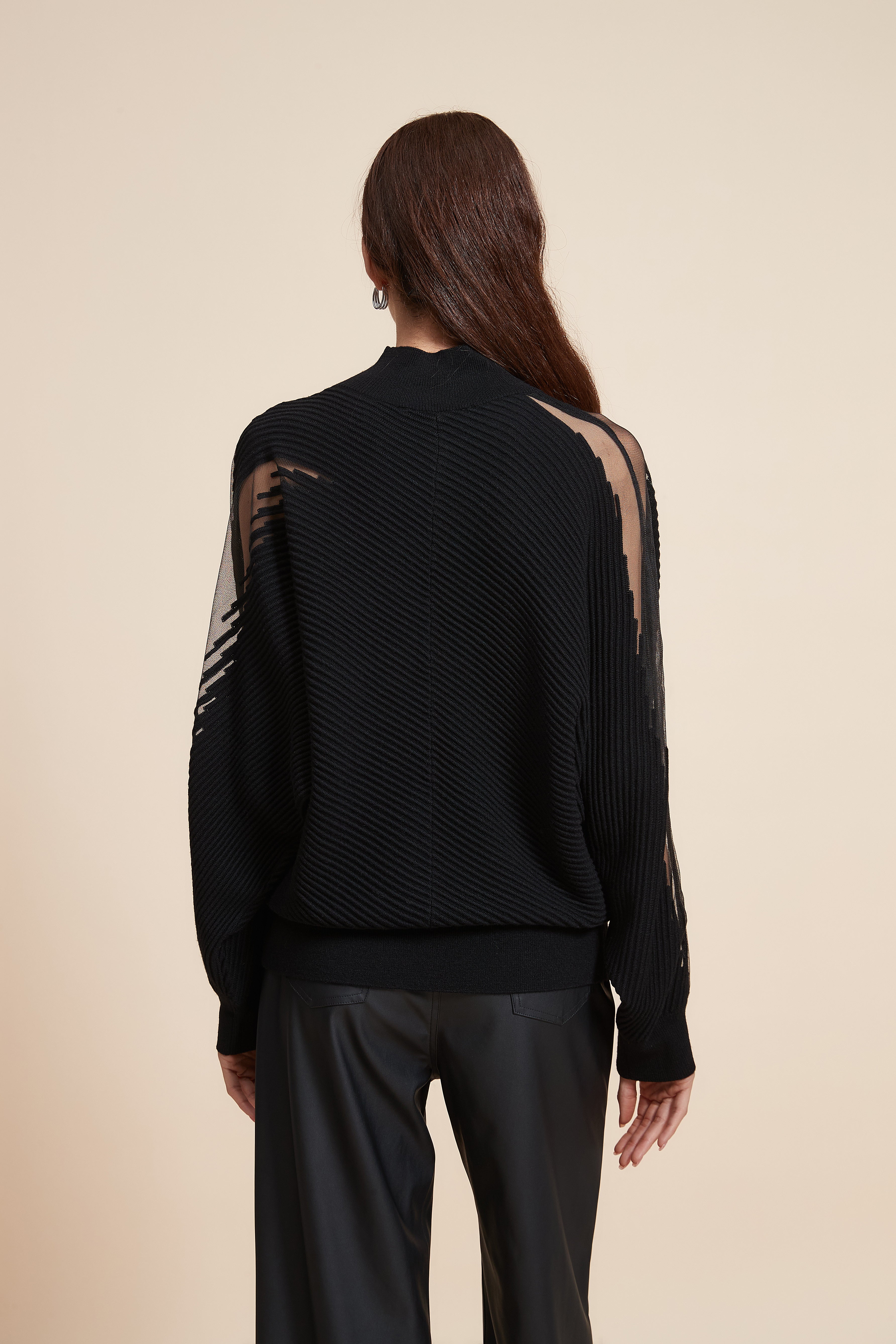 Plain Sweater With Long Sheer Sleeves