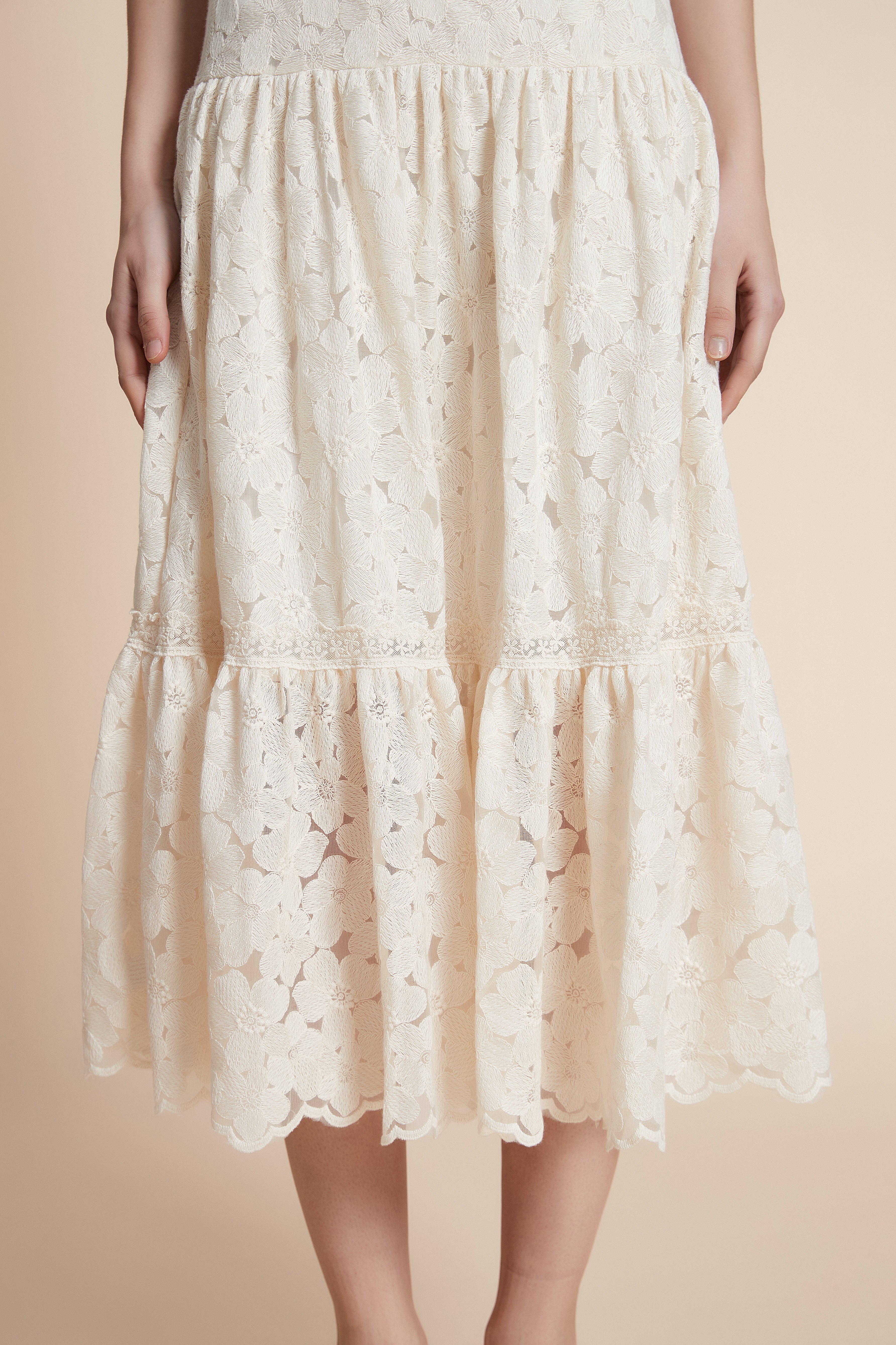 Wide-leg lace midi skirt