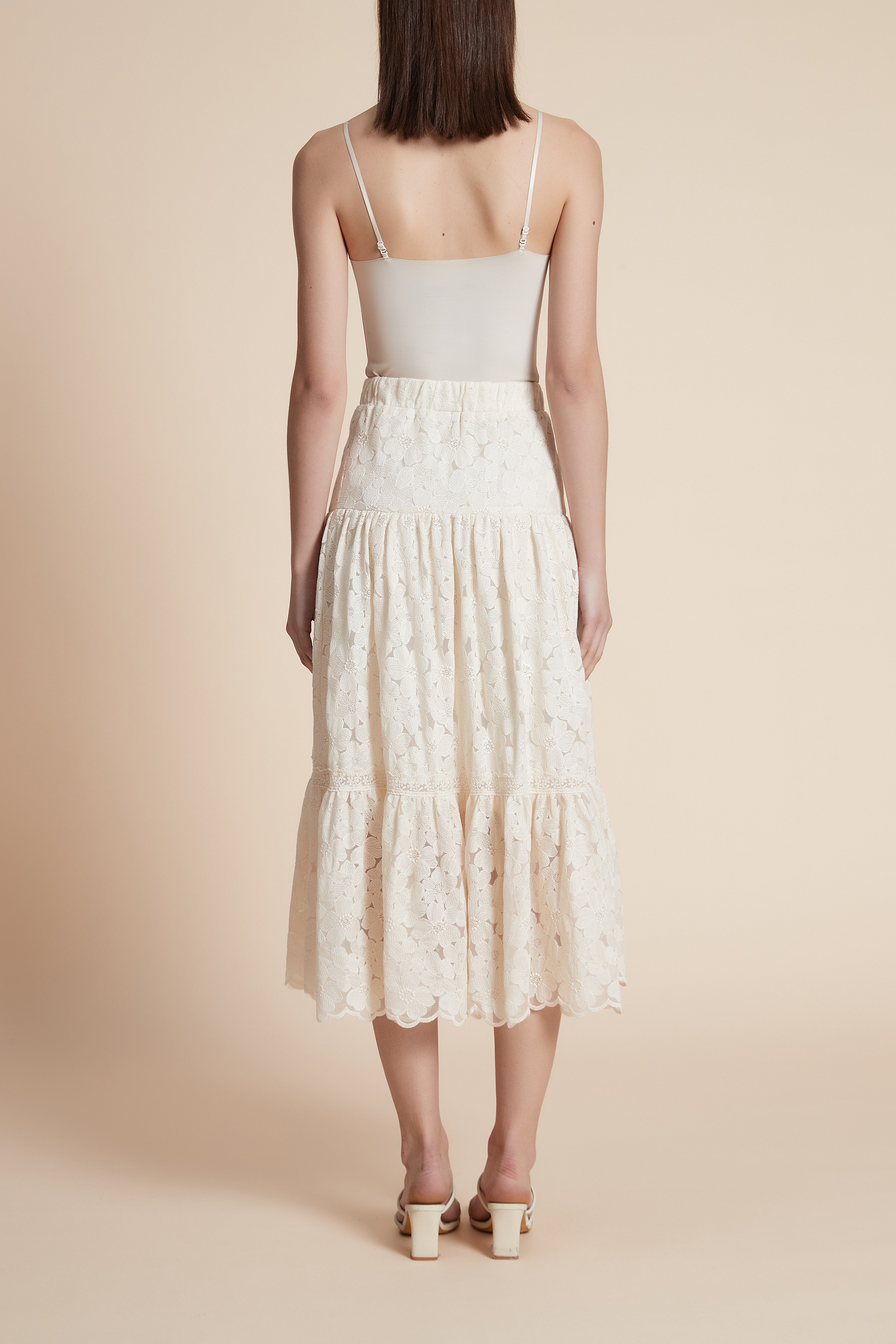 Wide-leg lace midi skirt
