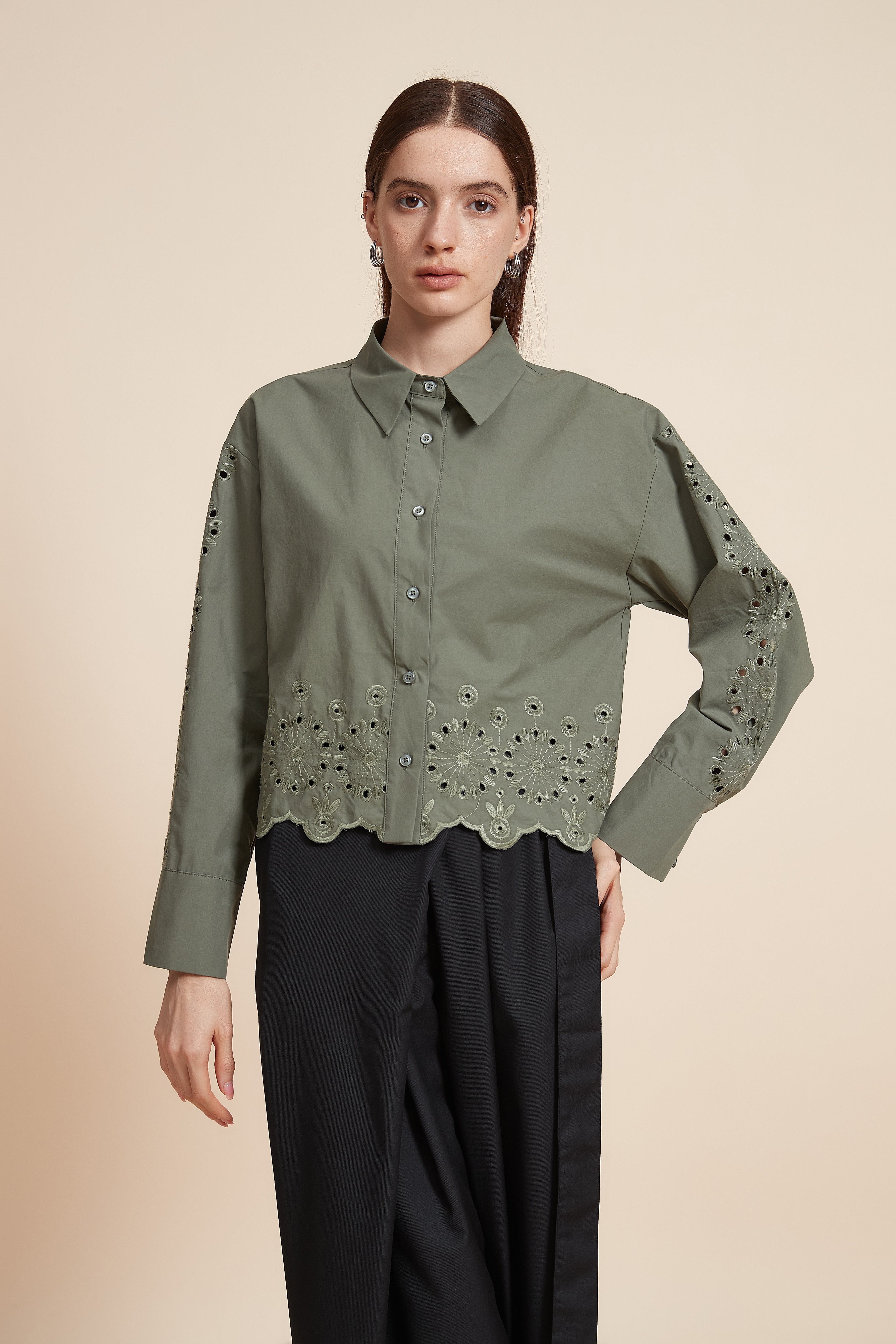 Plain Long Sleeve Short Shirt