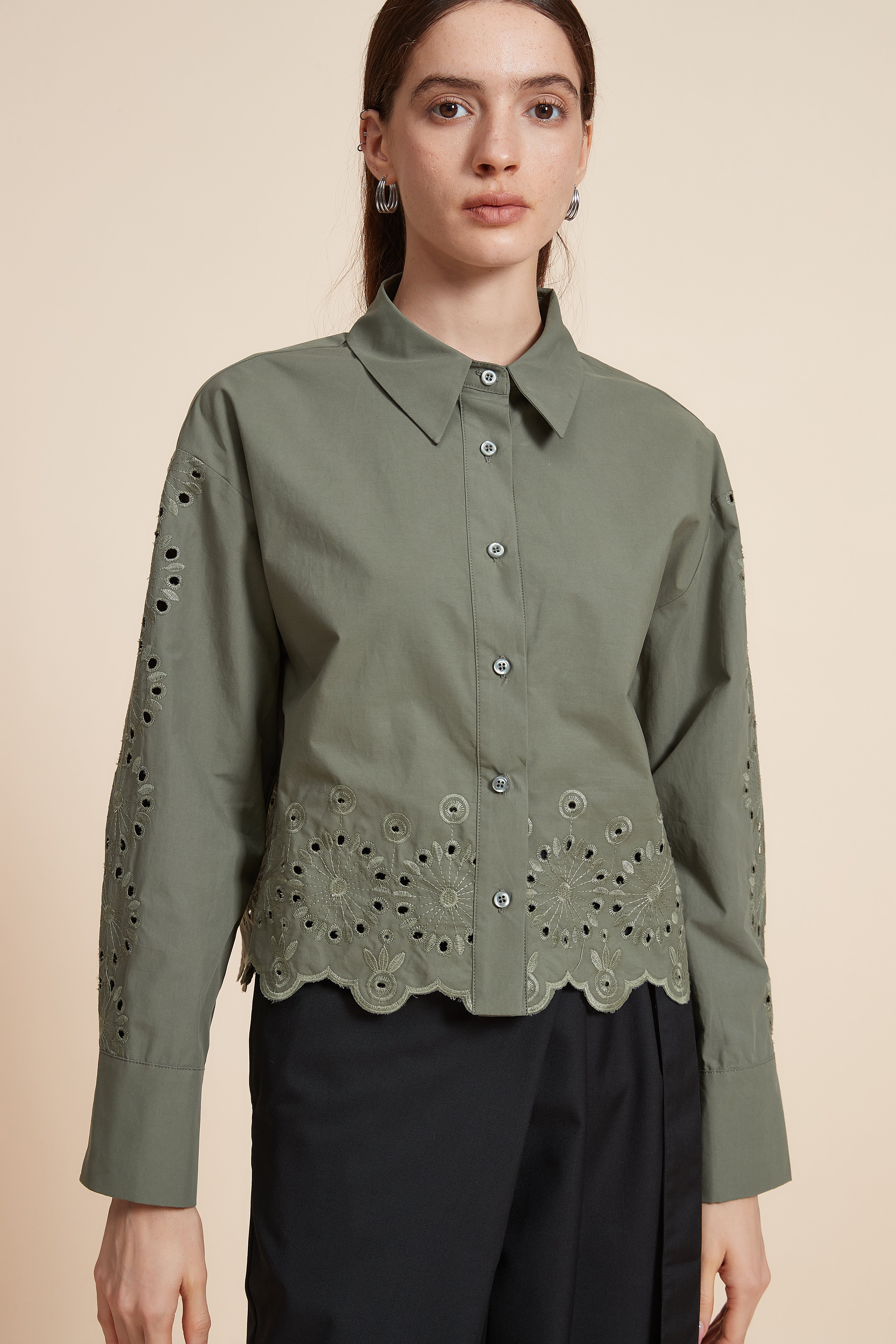 Plain Long Sleeve Short Shirt