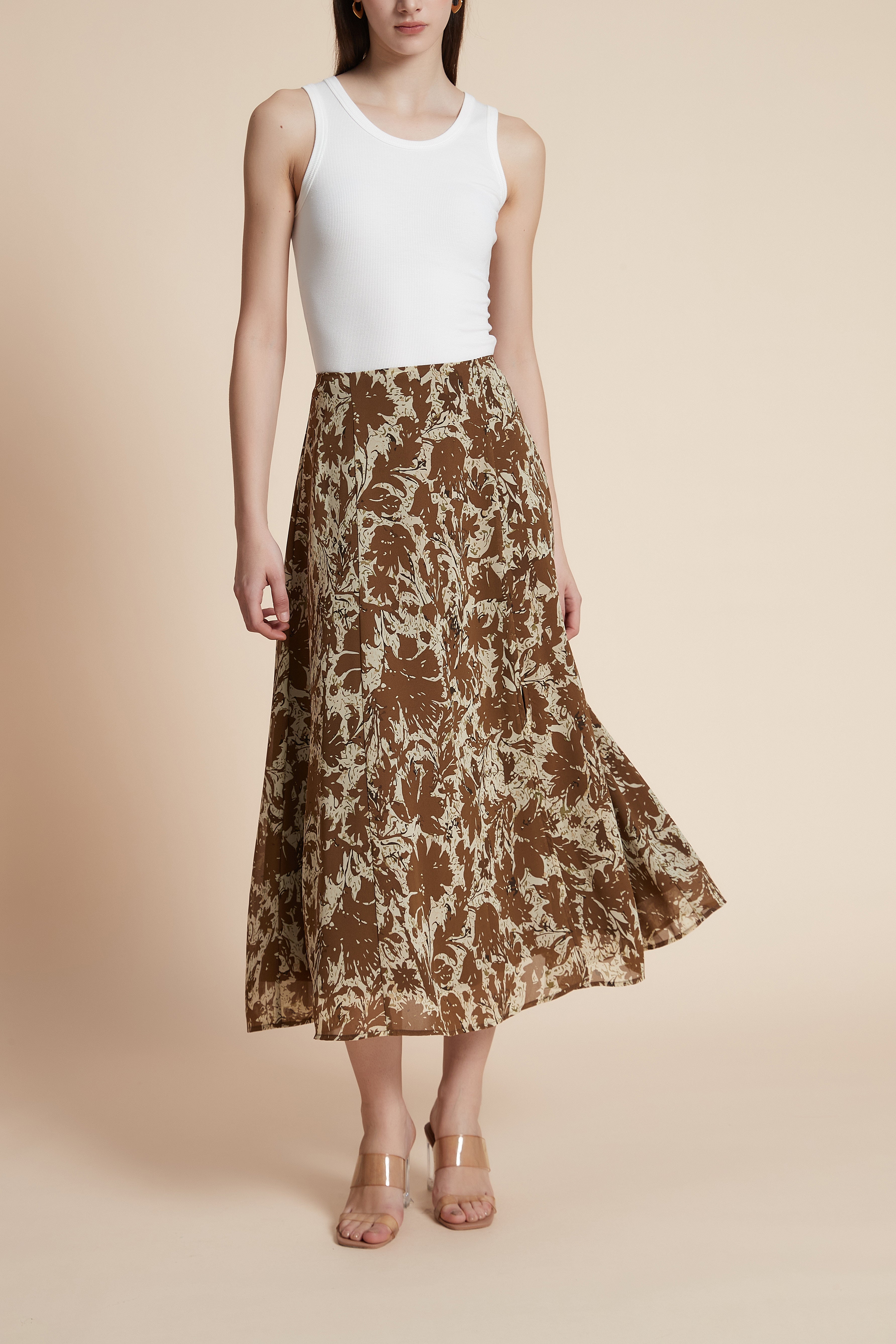 Floral wide-leg midi skirt
