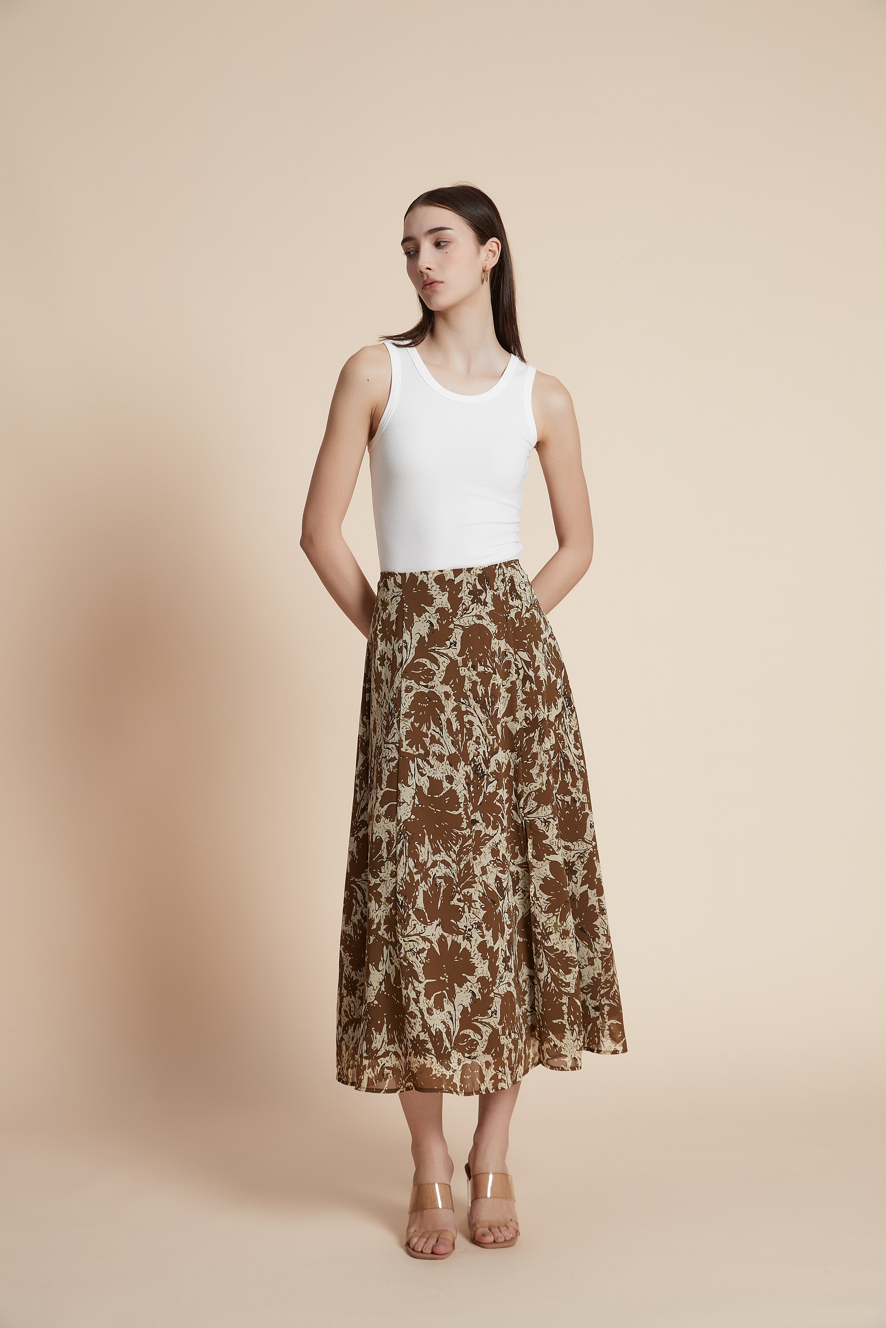 Floral wide-leg midi skirt