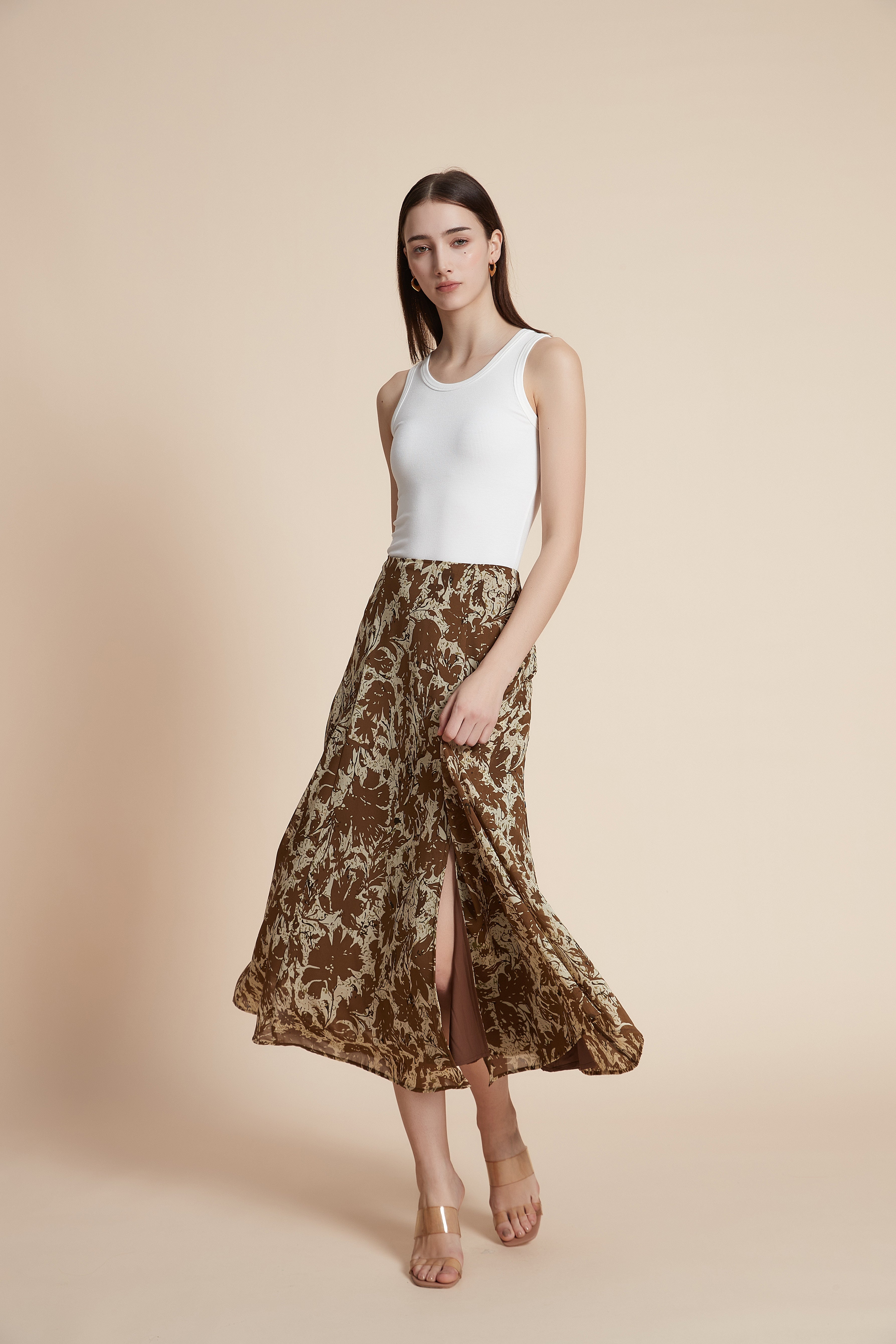 Floral wide-leg midi skirt