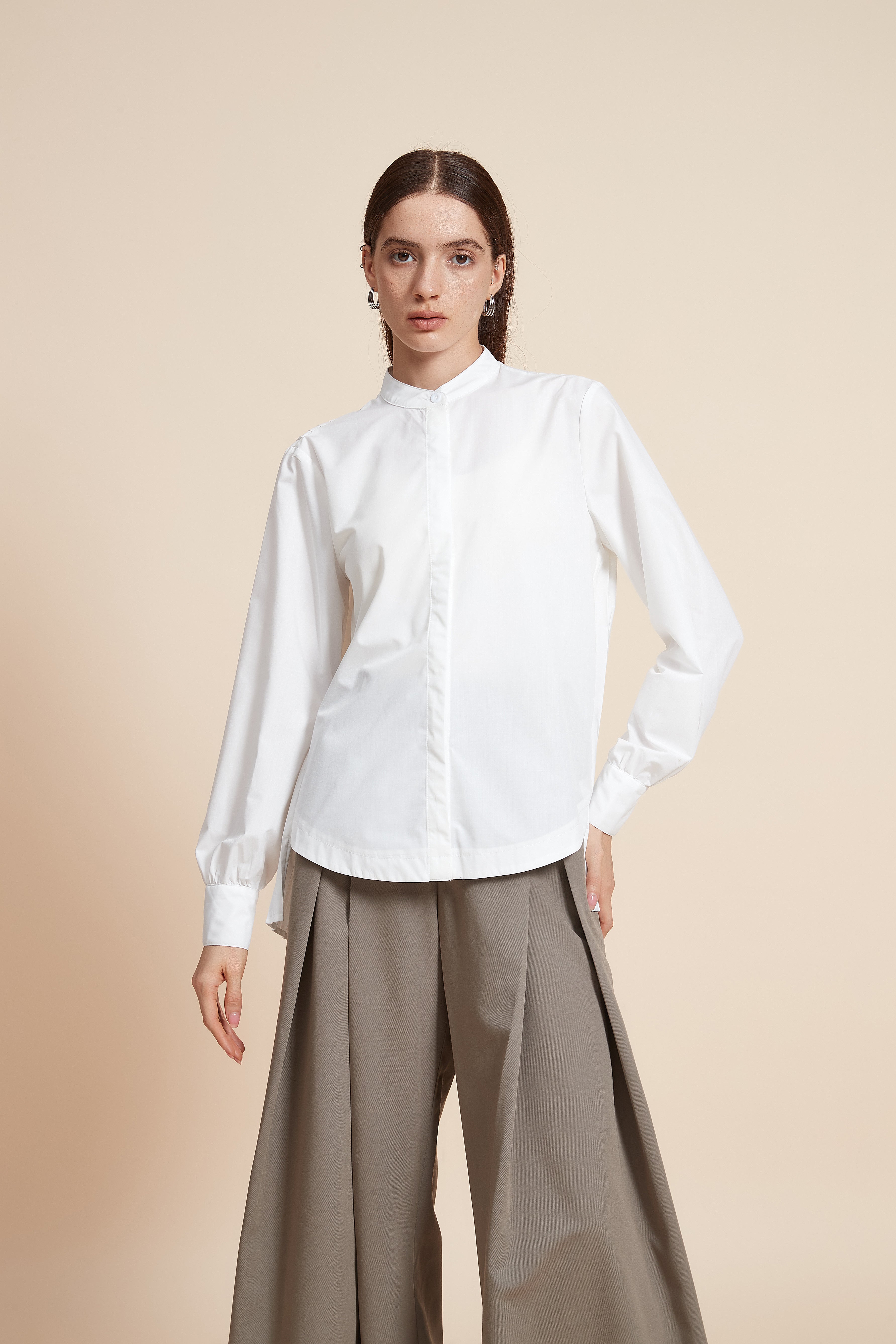 Plain Long Sleeve Mid-Length Shirt