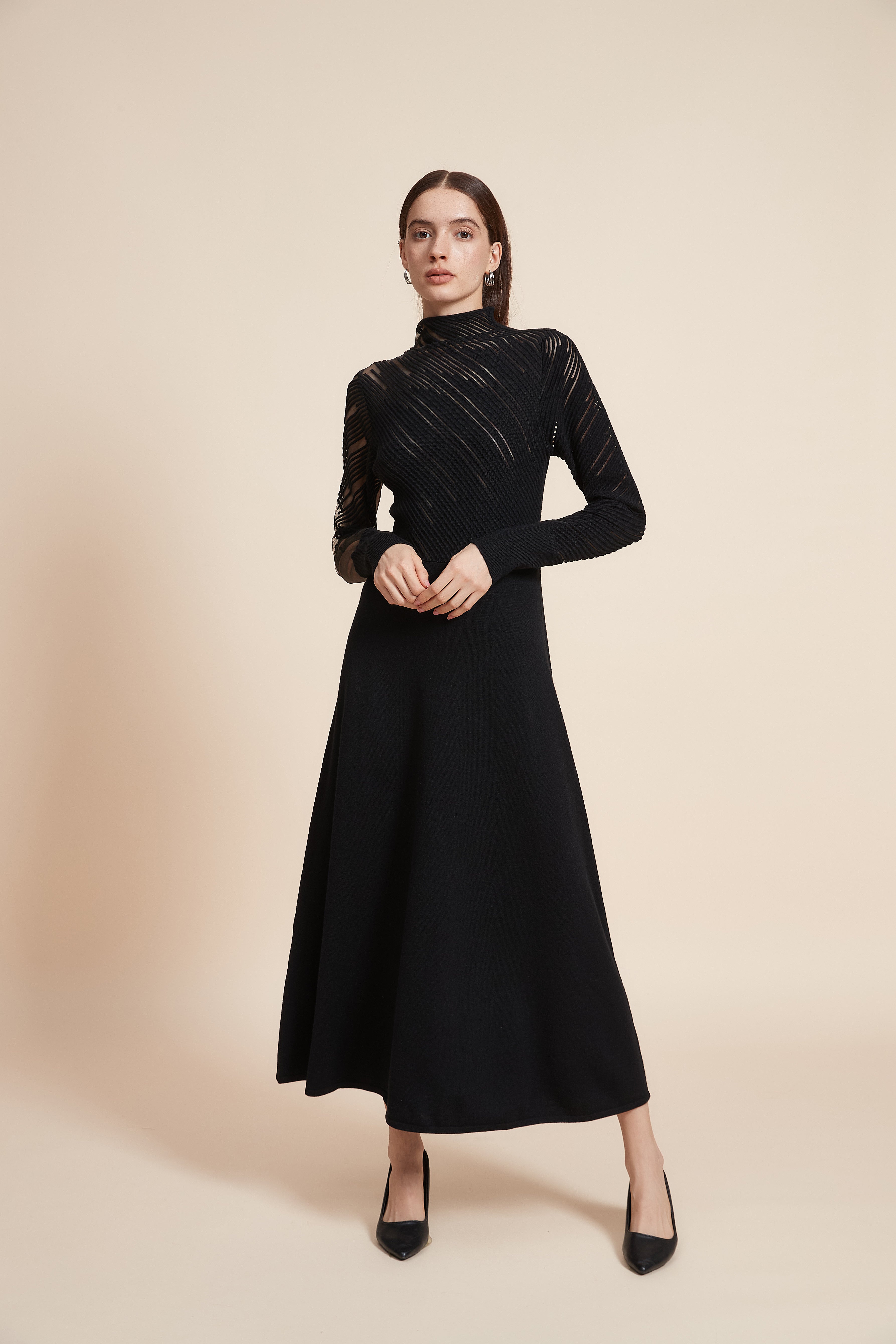 High Neck Long Sleeve Maxi Dress