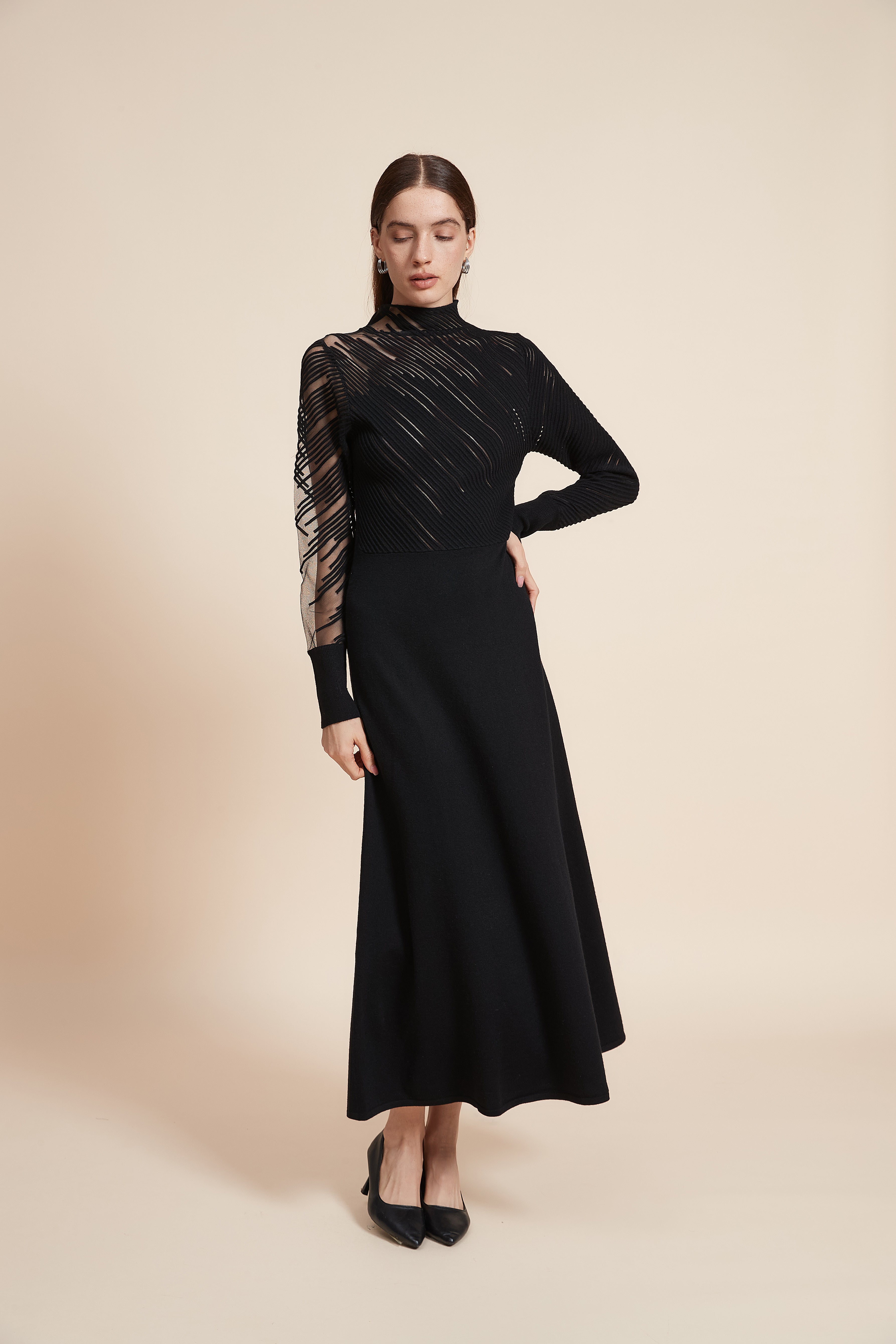 High Neck Long Sleeve Maxi Dress