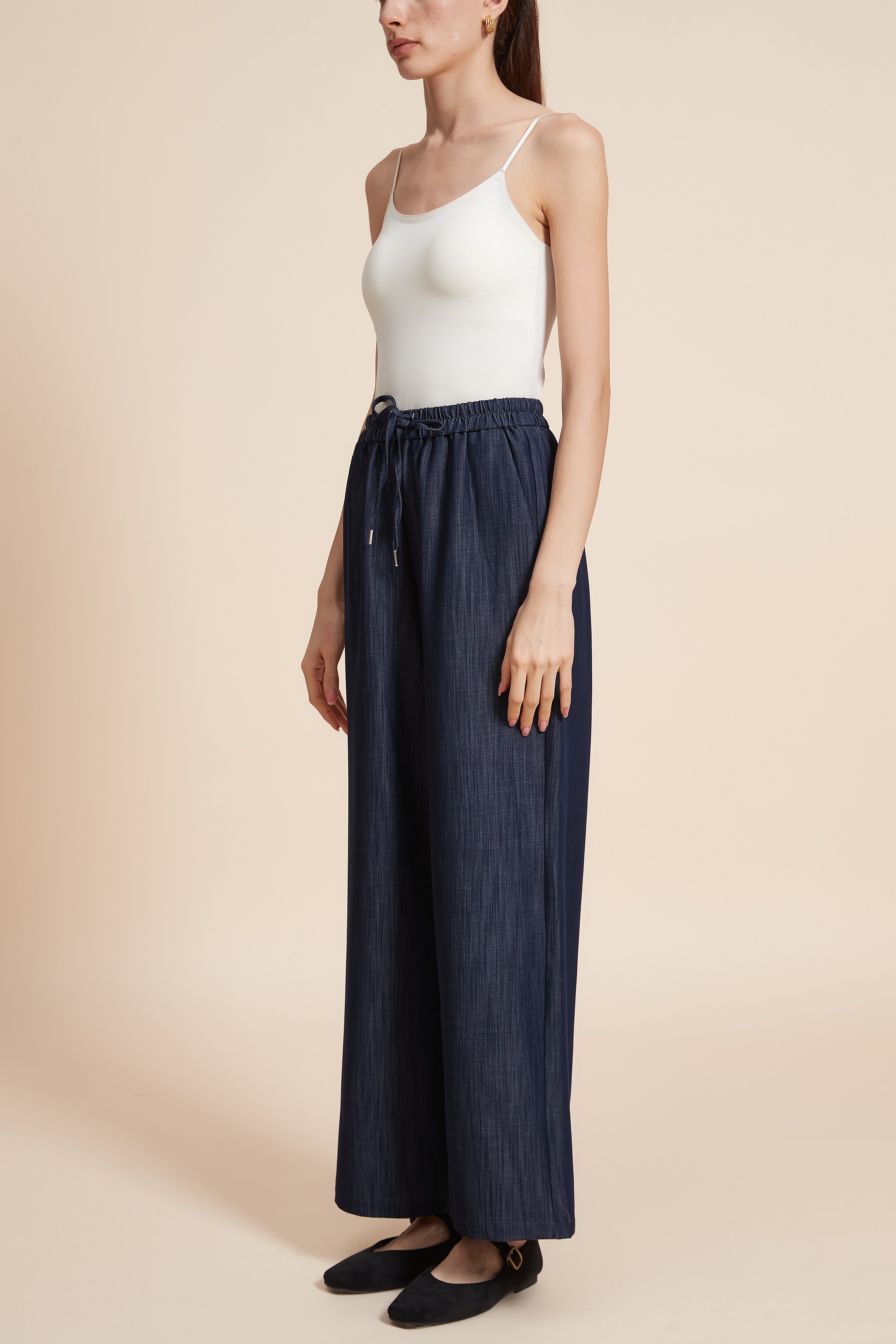 Plain Wide-Leg Long Pants