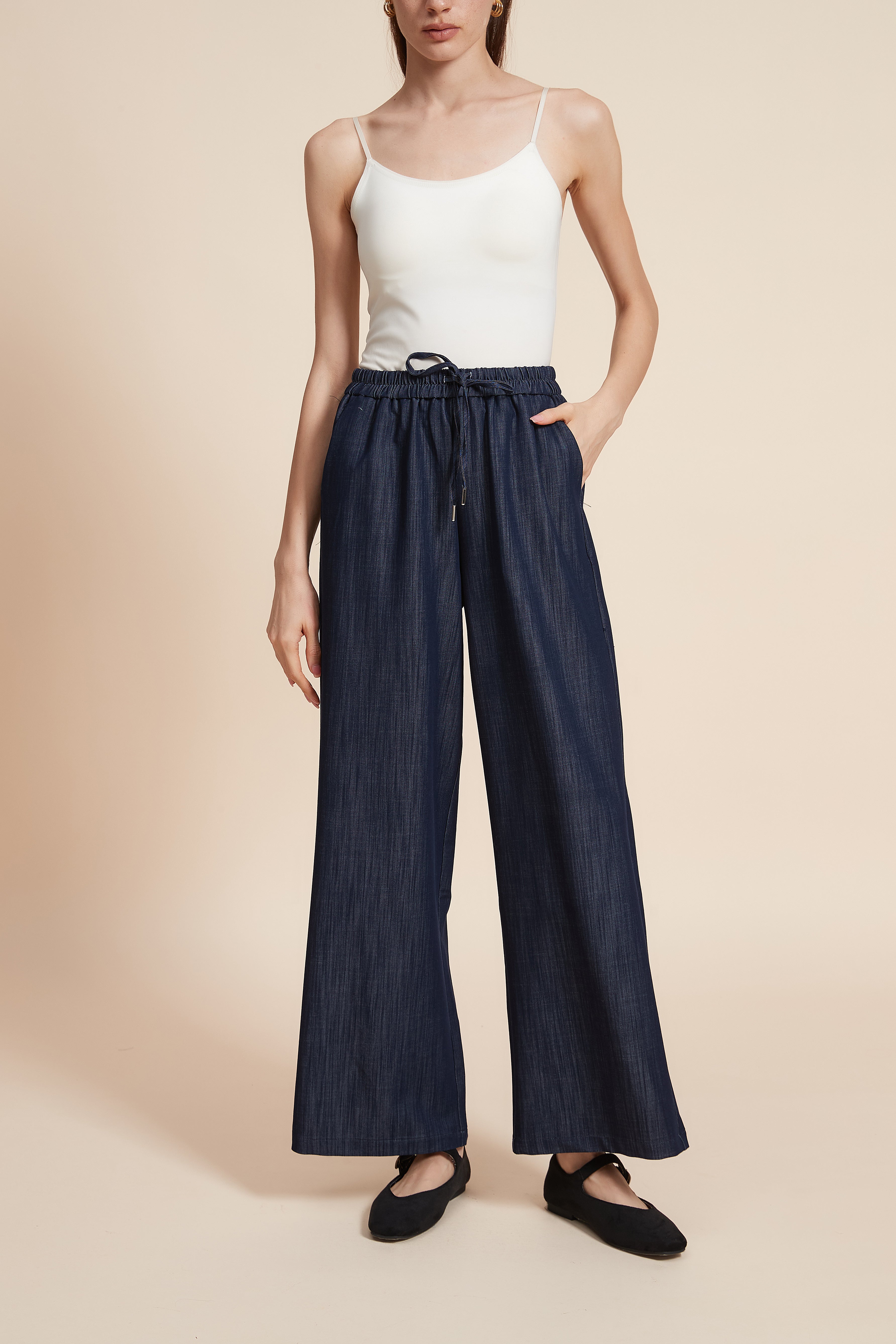 Plain Wide-Leg Long Pants