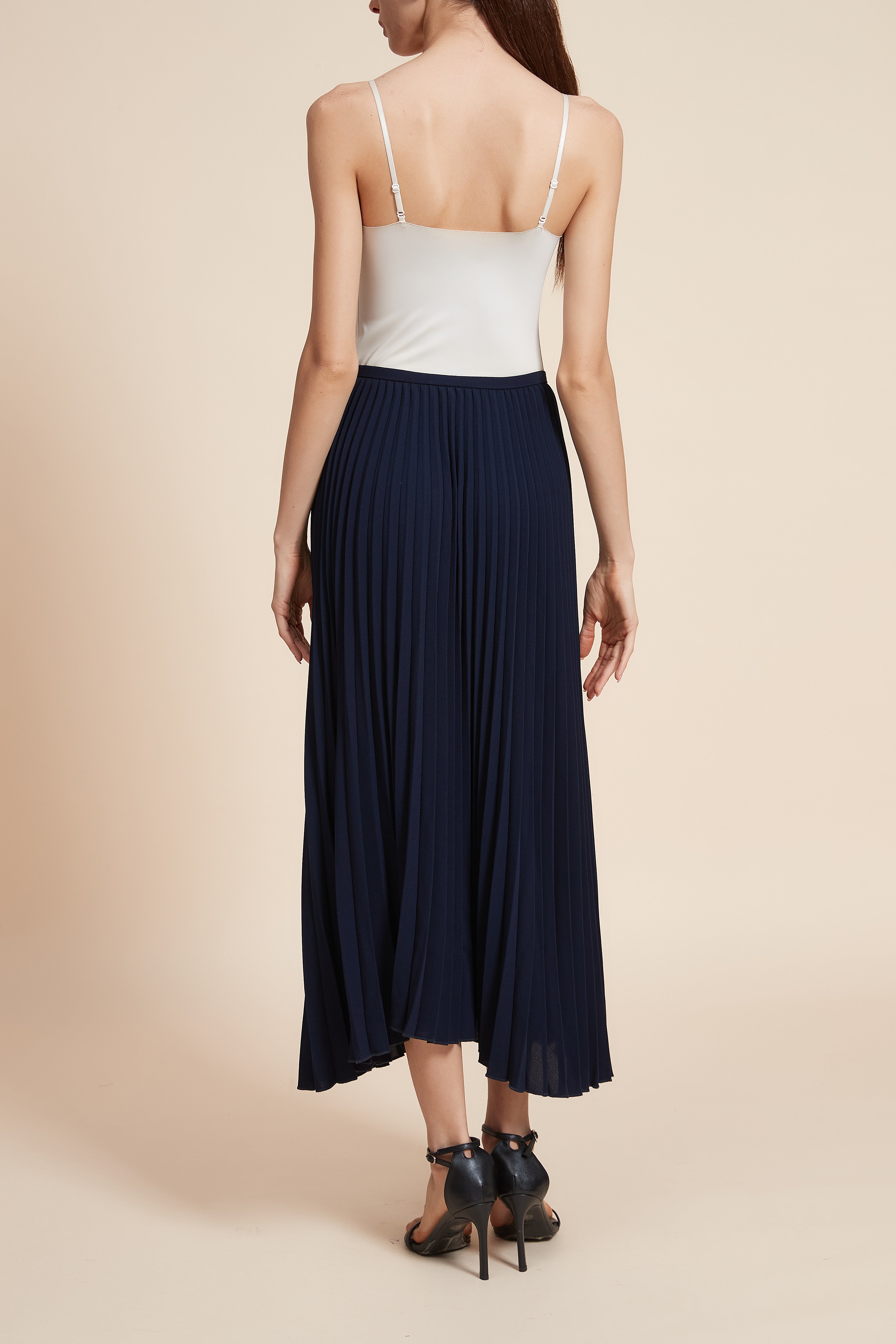 Plain Pleated Midi Skirt