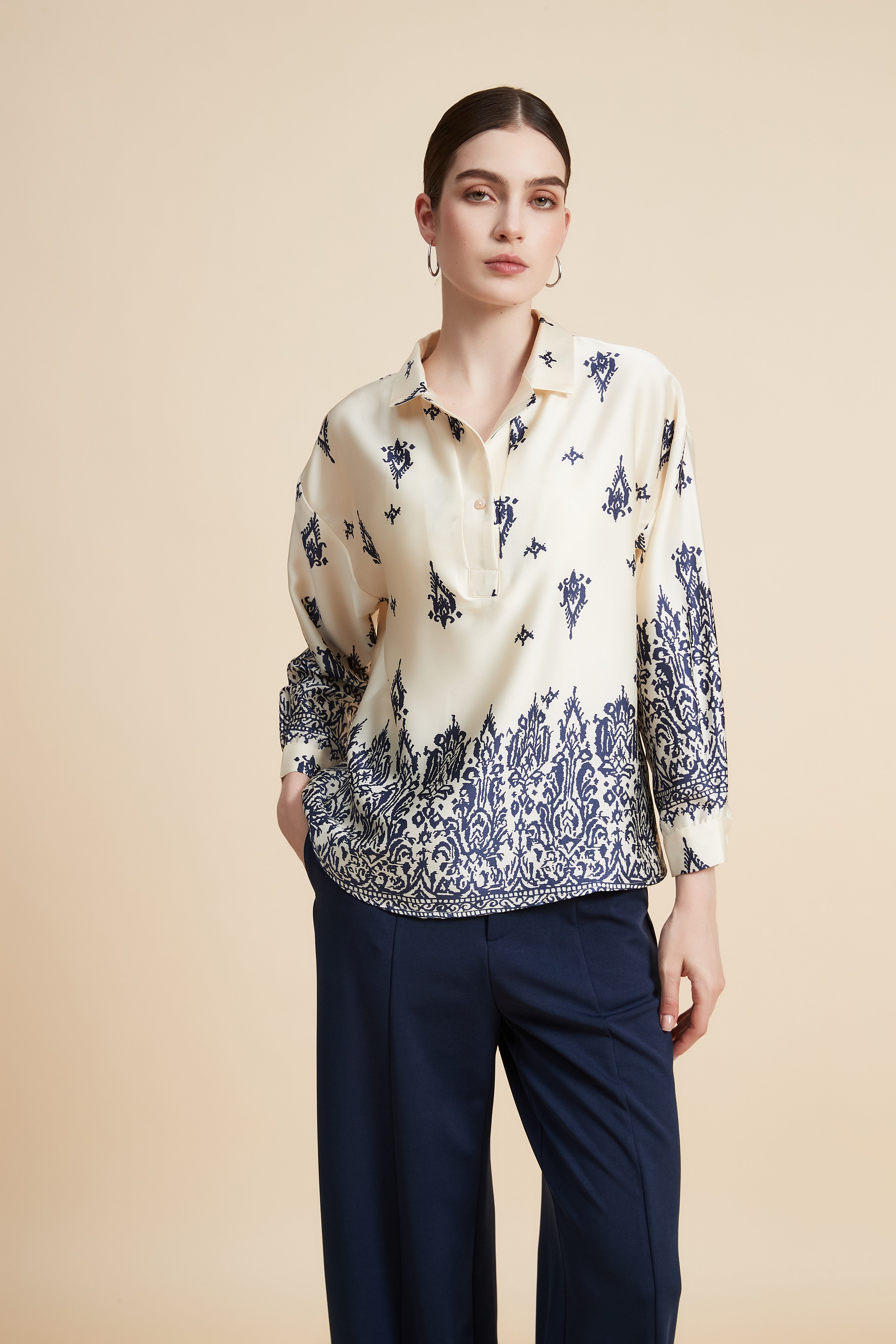 Women's Printed Blouse with Shirt Collar