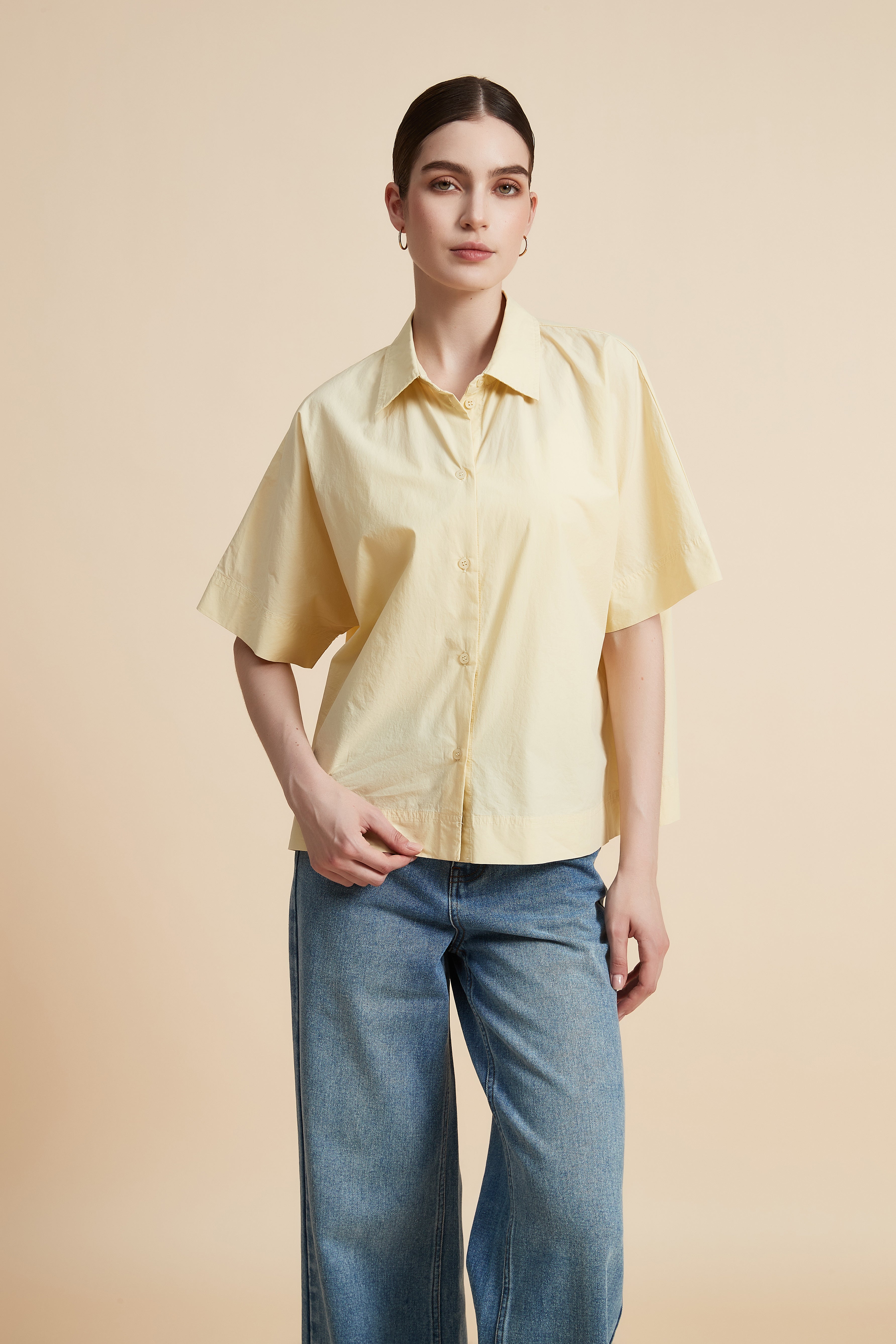 Solid Half Sleeve Blouse with Front Buttons