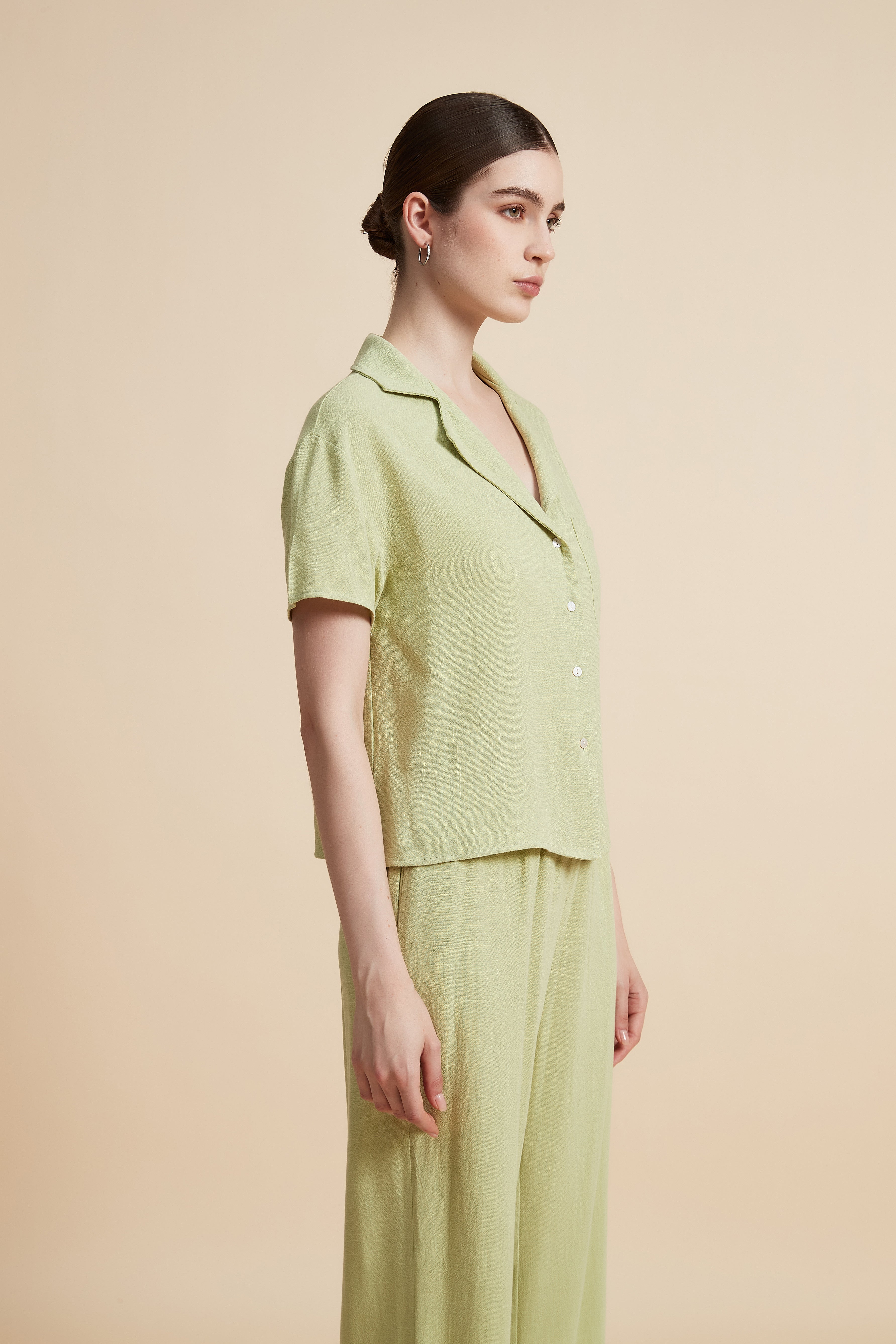 Solid Short Sleeve Blouse with Front Buttons