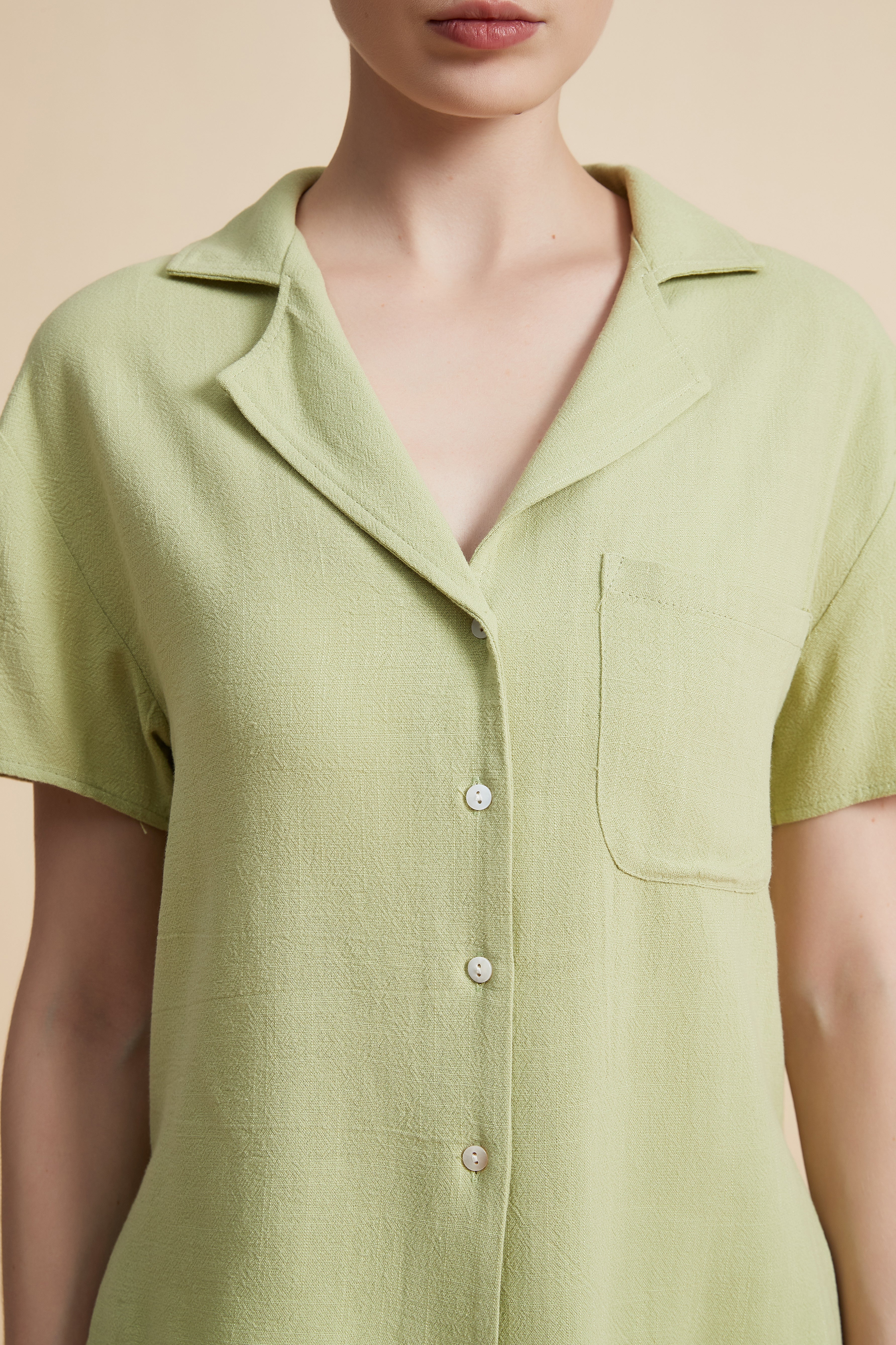 Solid Short Sleeve Blouse with Front Buttons