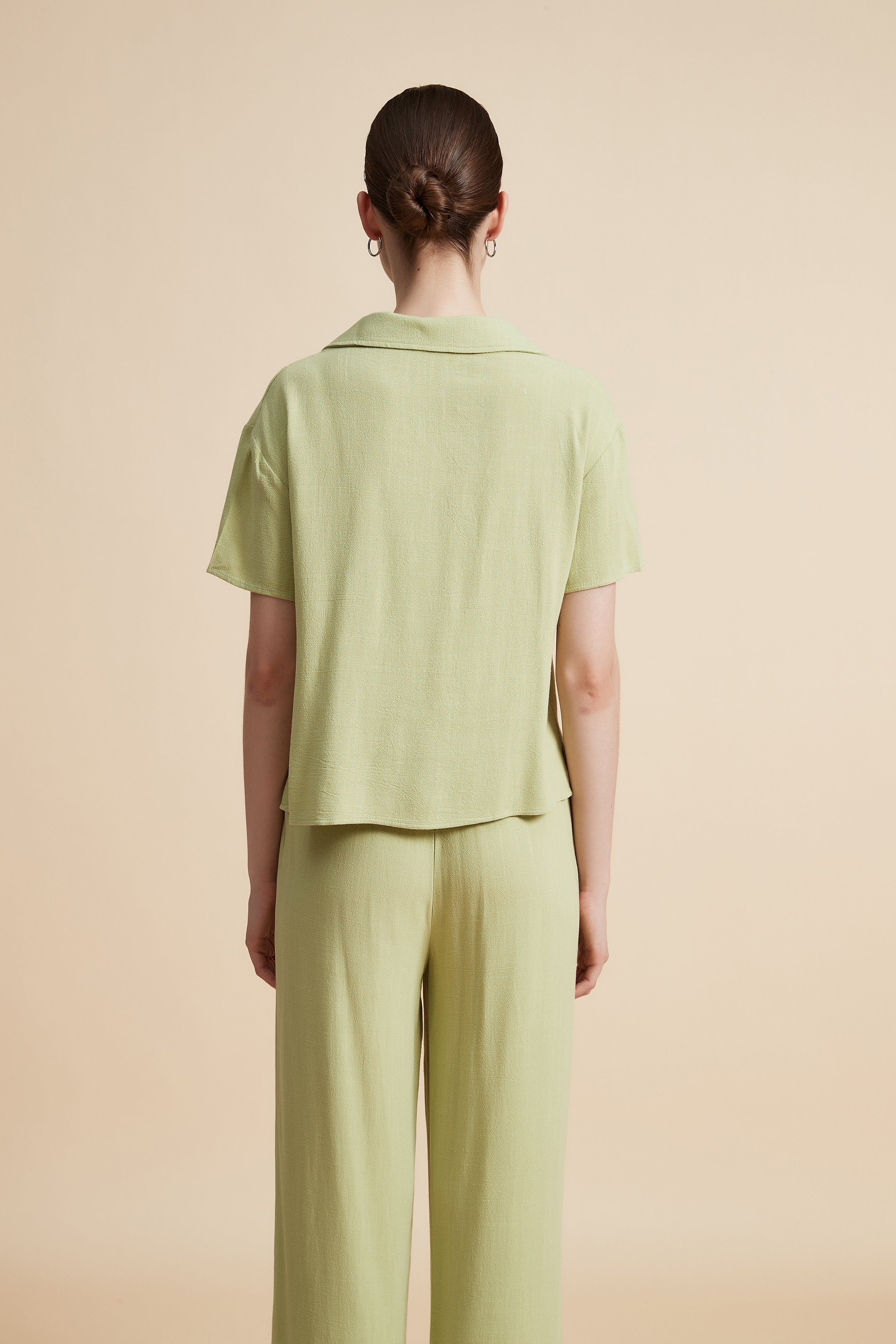 Solid Short Sleeve Blouse with Front Buttons