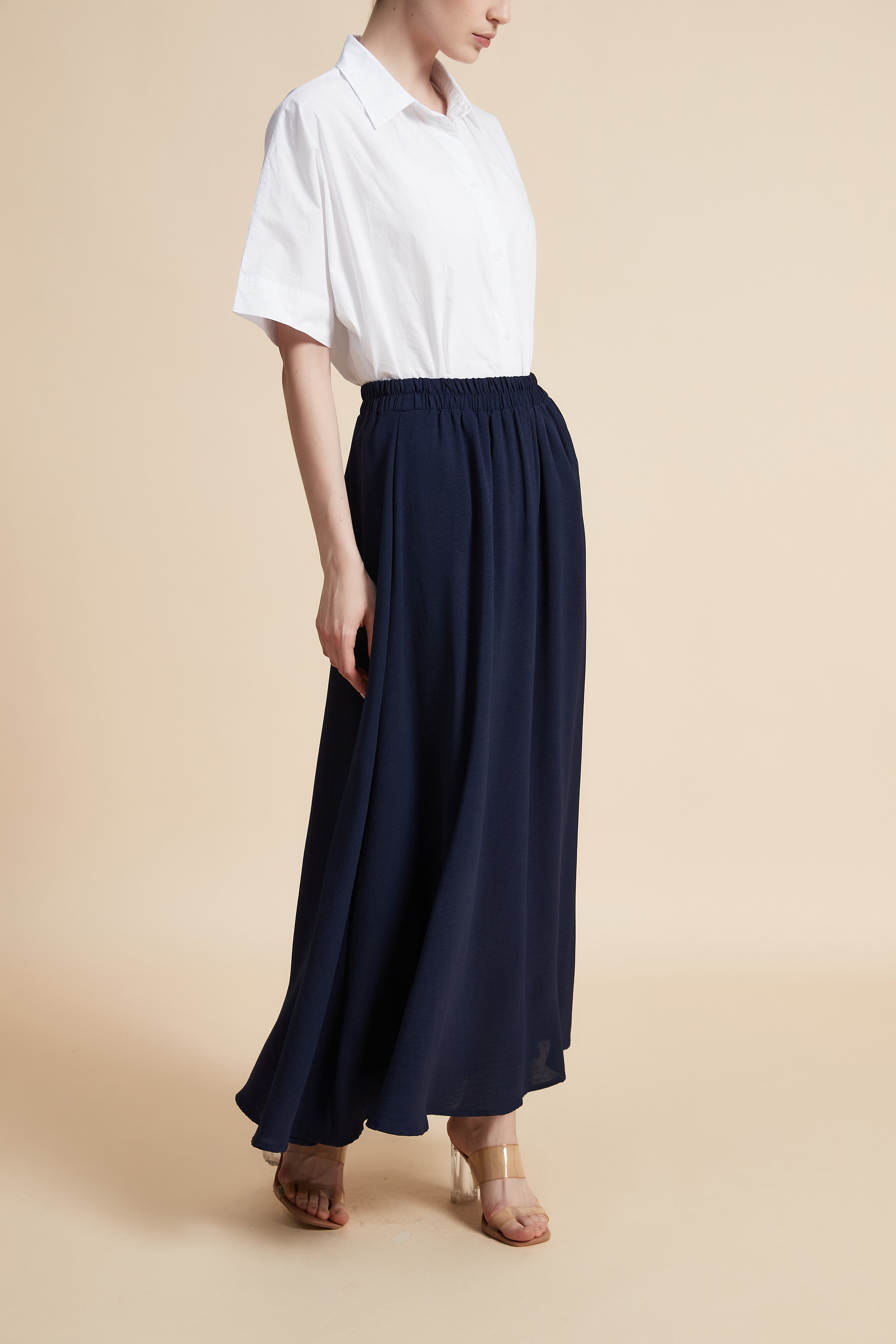 Solid Wide-Leg Maxi Skirt