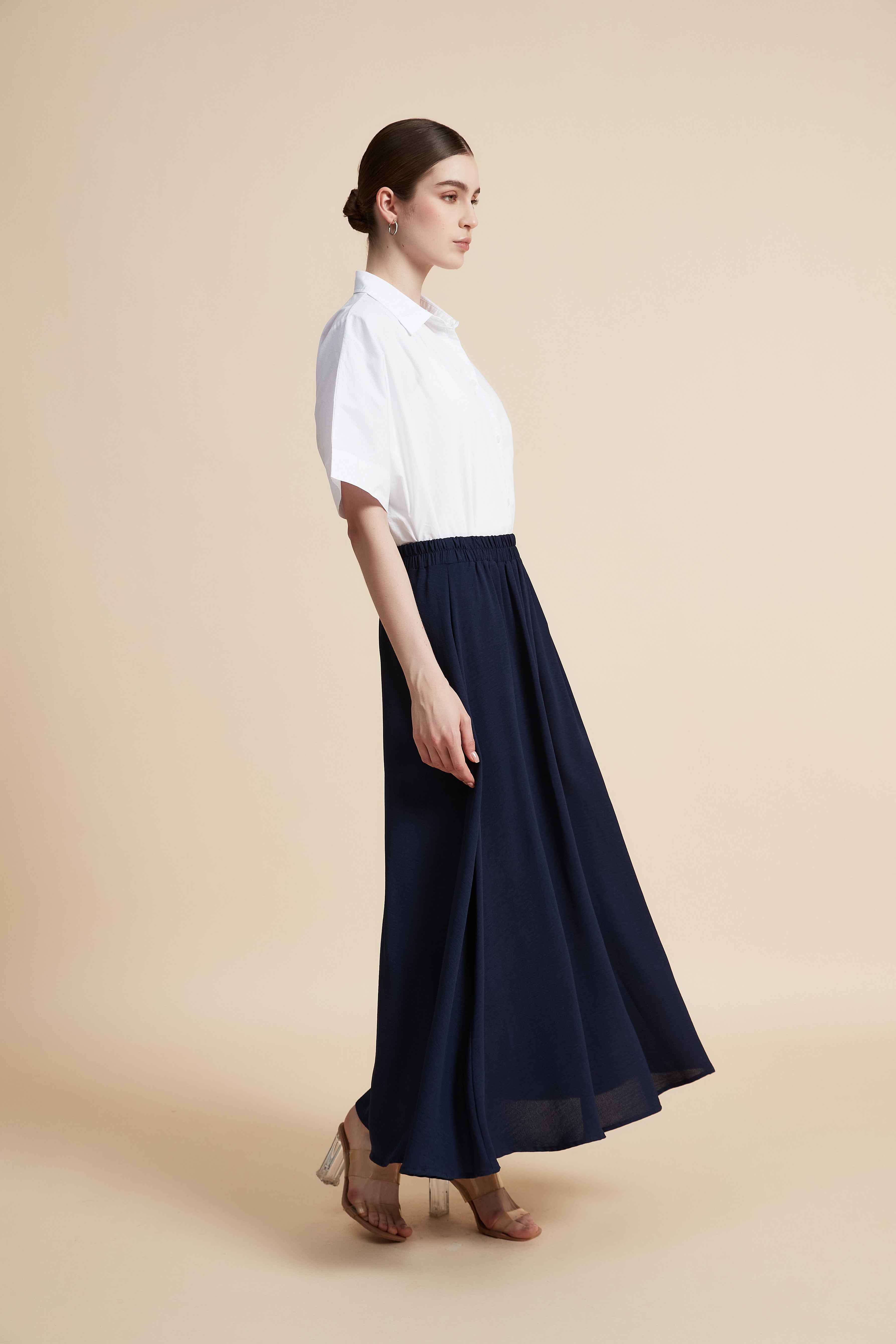 Solid Wide-Leg Maxi Skirt