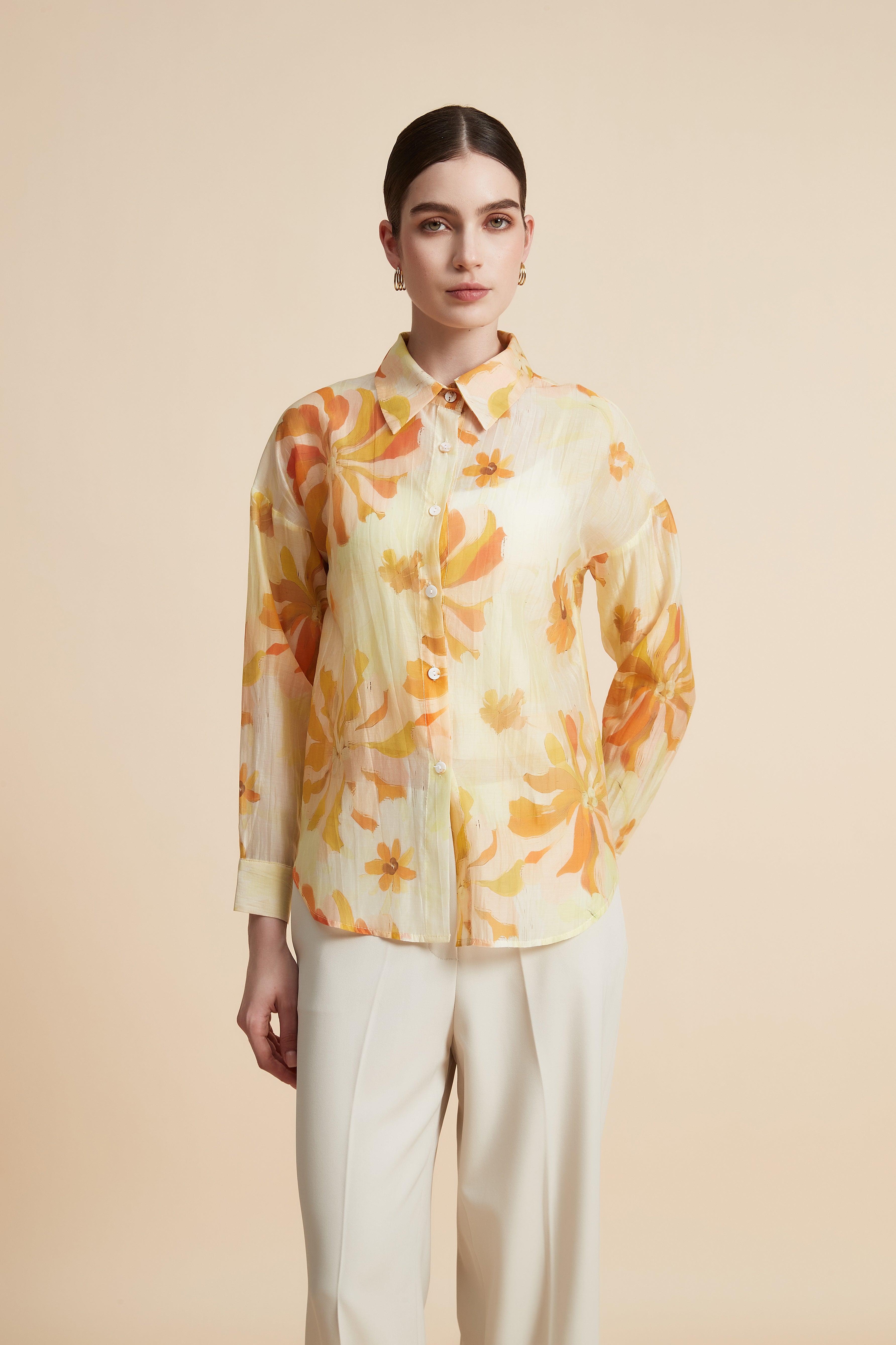 Women's Printed Blouse with Shirt Collar