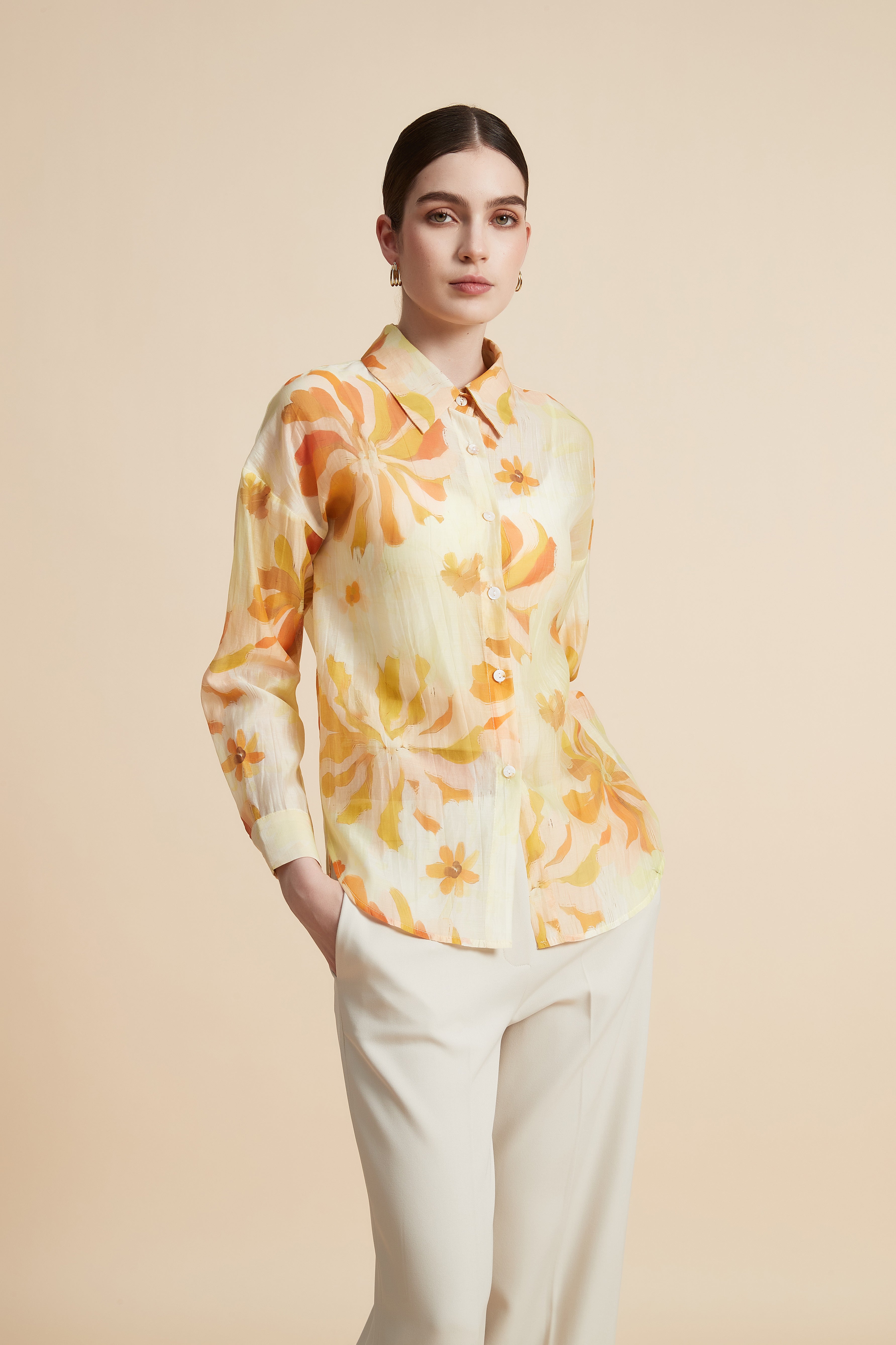 Women's Printed Blouse with Shirt Collar