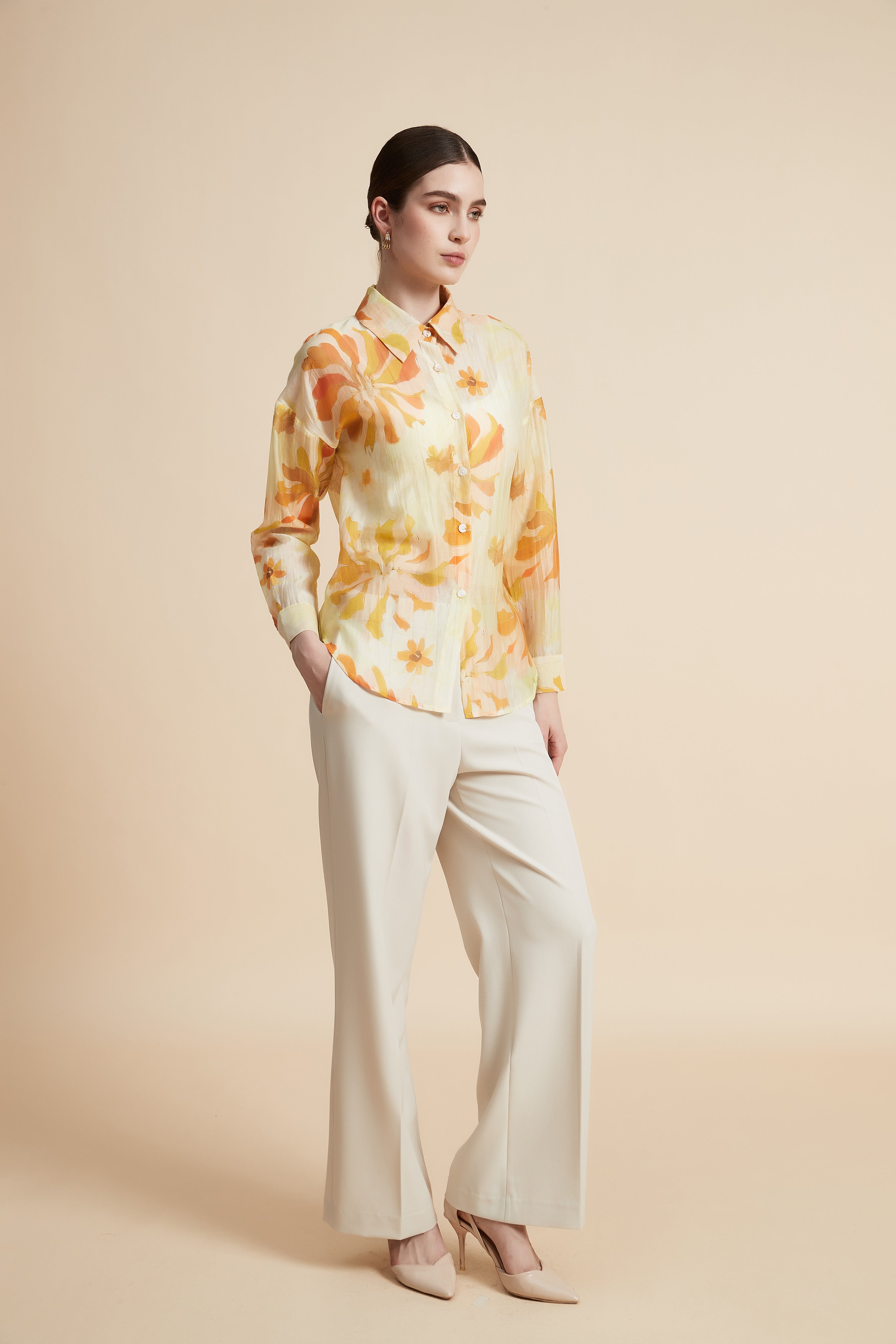 Women's Printed Blouse with Shirt Collar