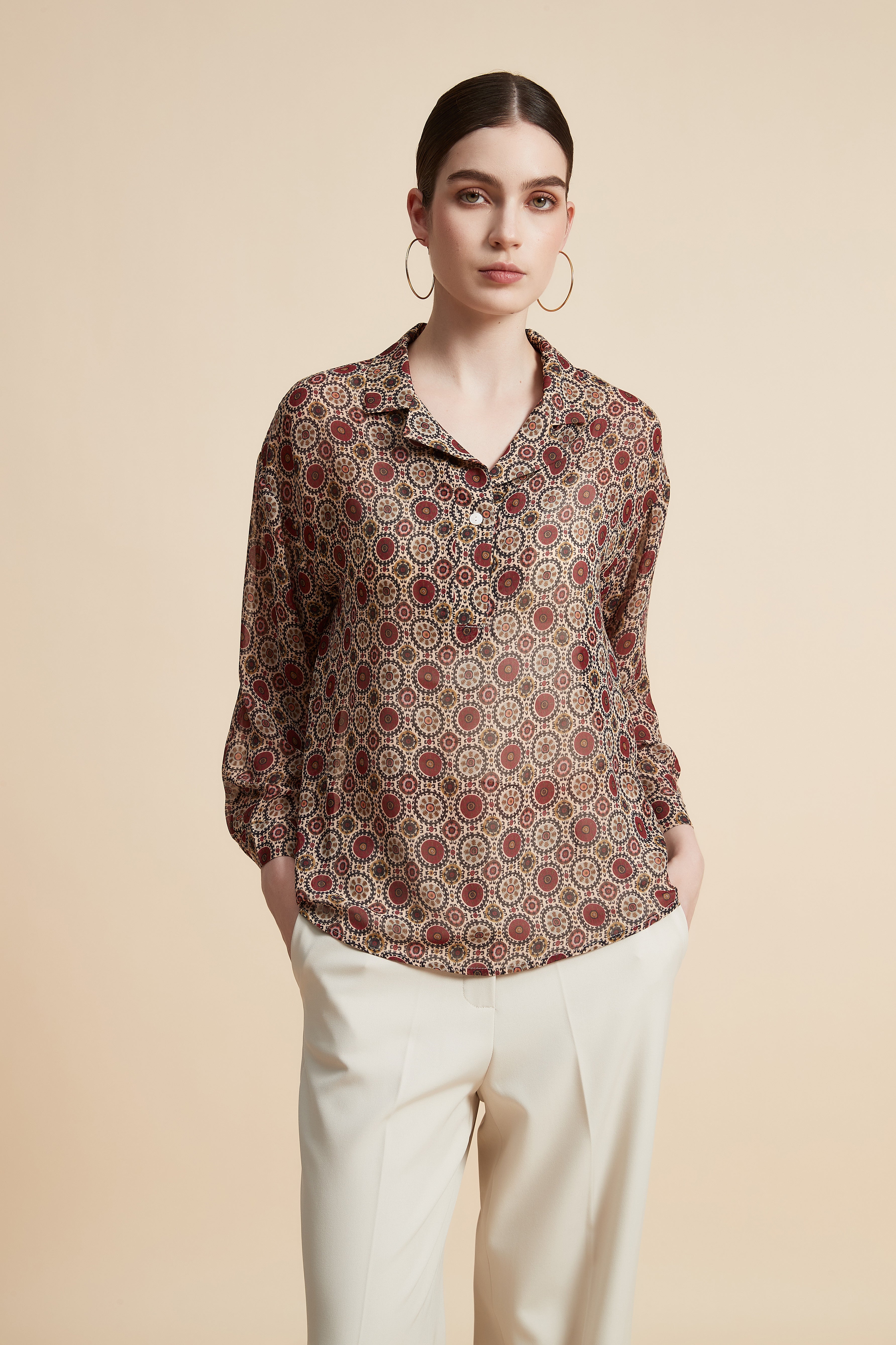 Women's Printed Blouse with Shirt Collar