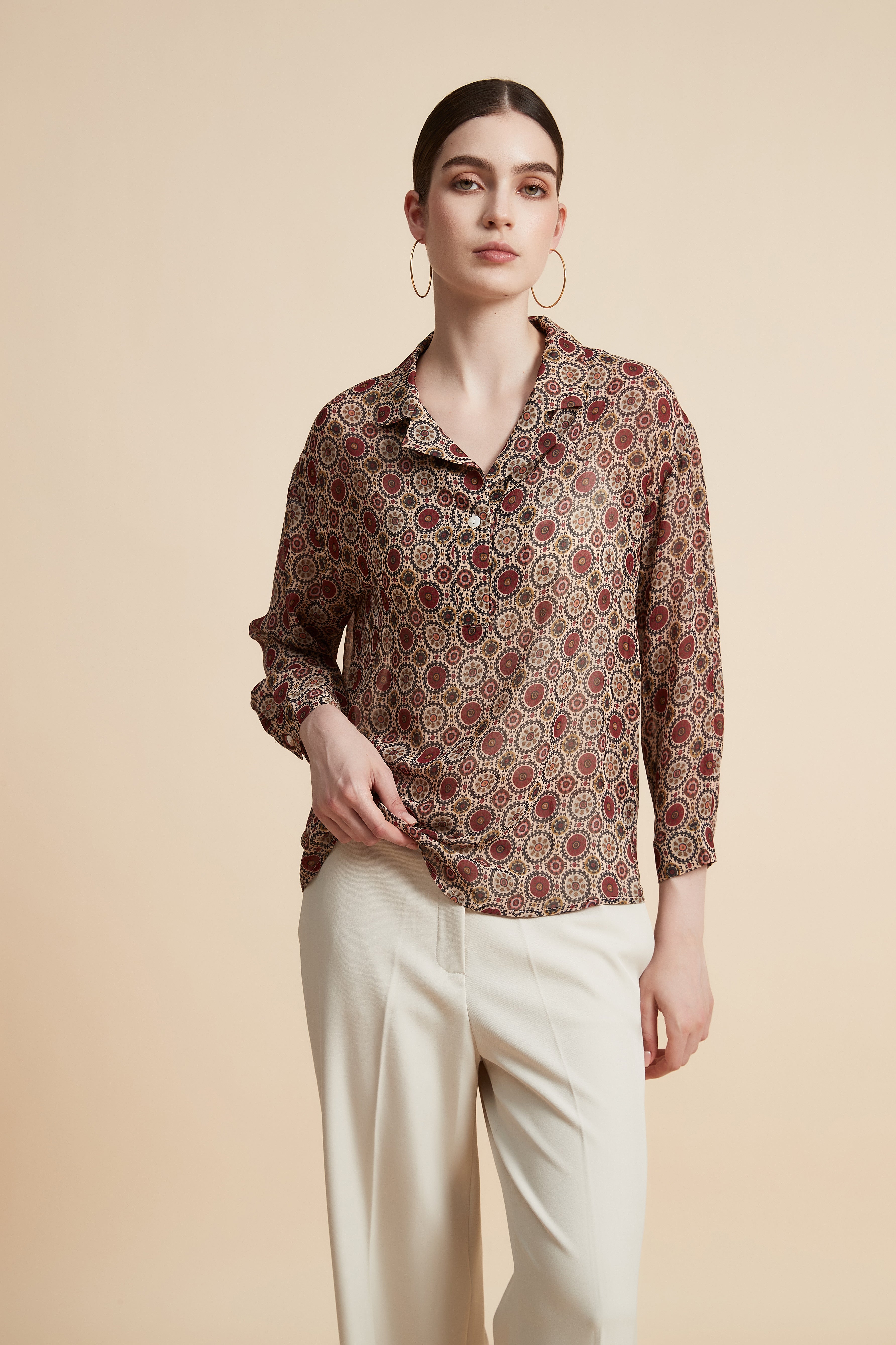 Women's Printed Blouse with Shirt Collar