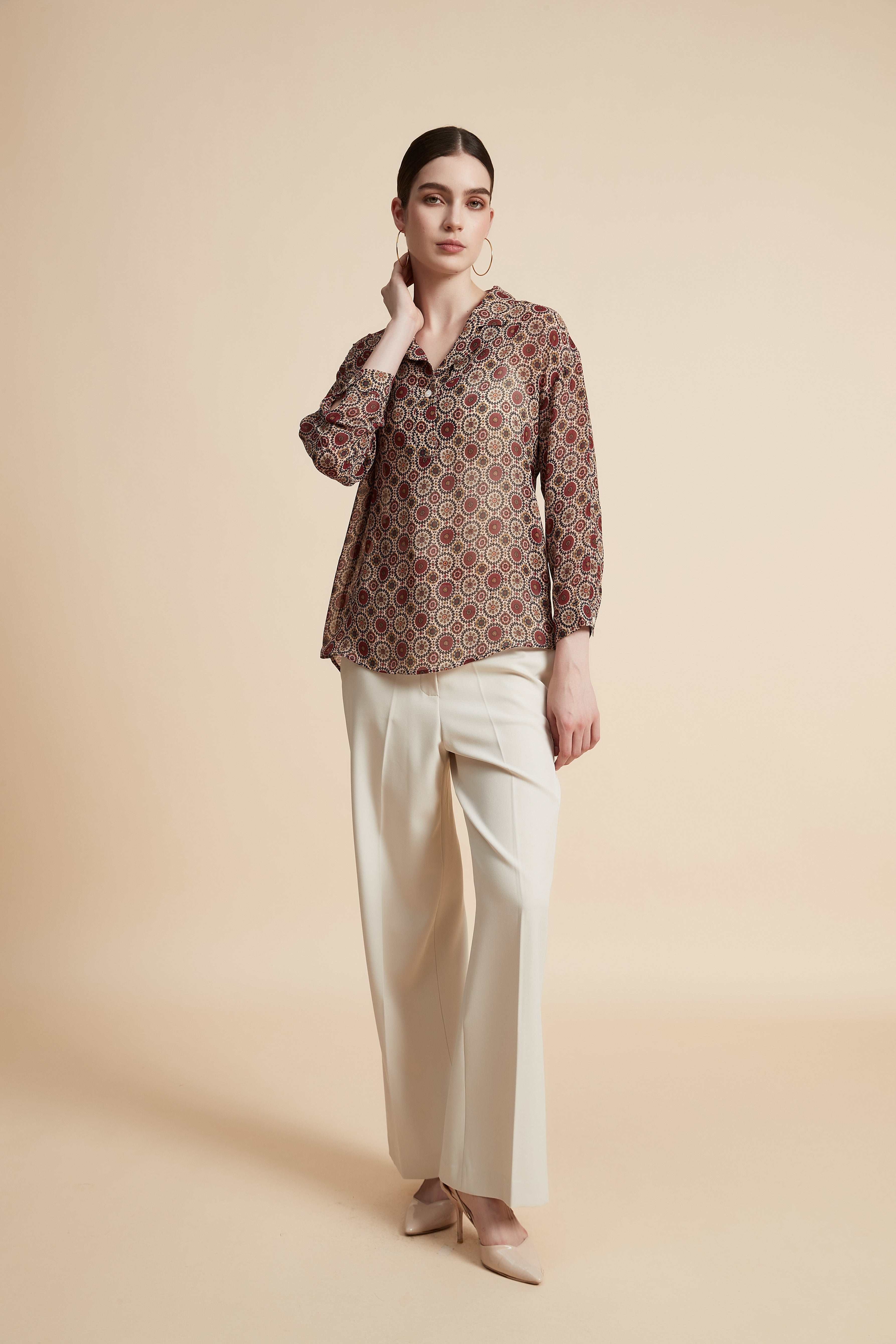 Women's Printed Blouse with Shirt Collar