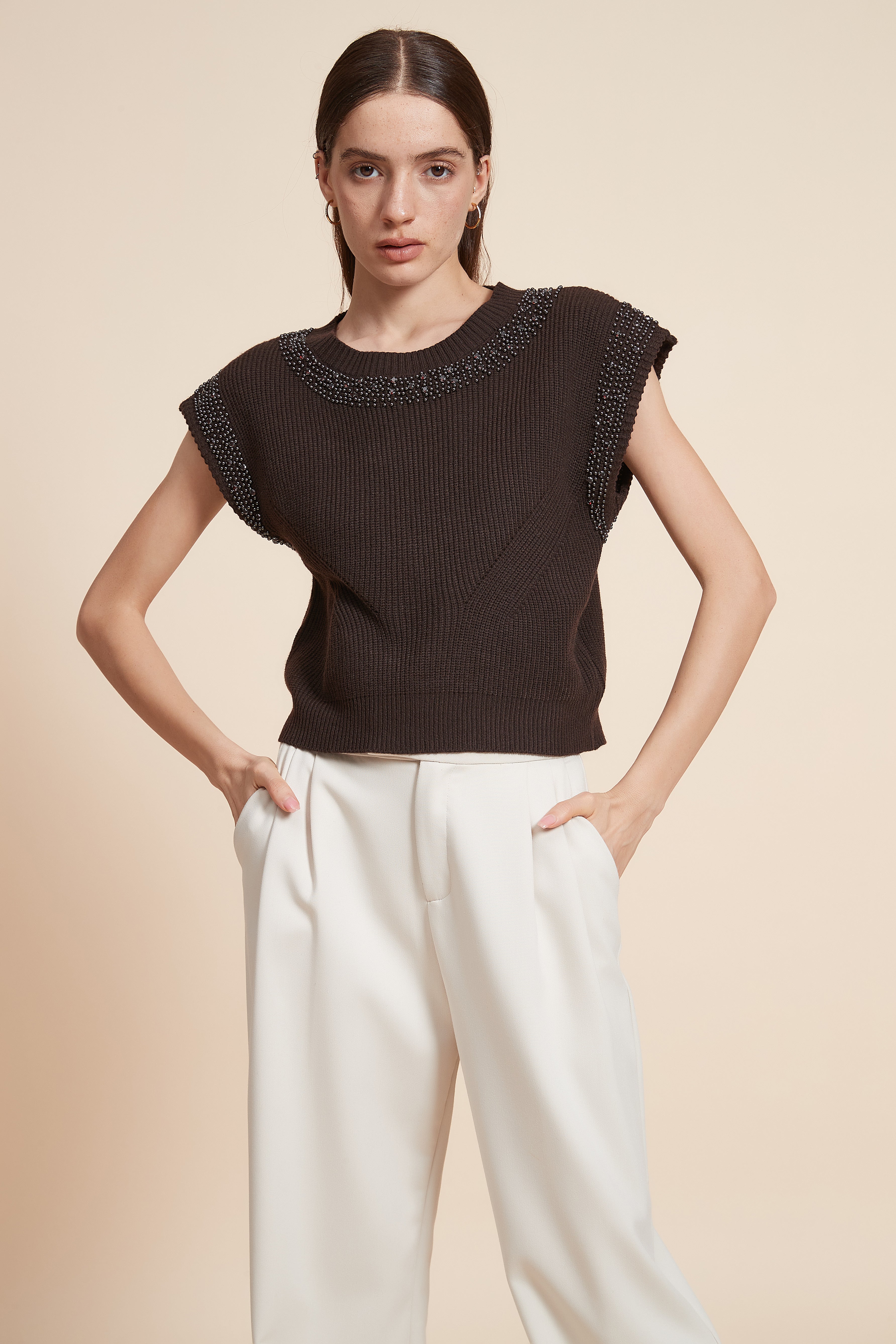 Embroidered Sleeveless Sweater