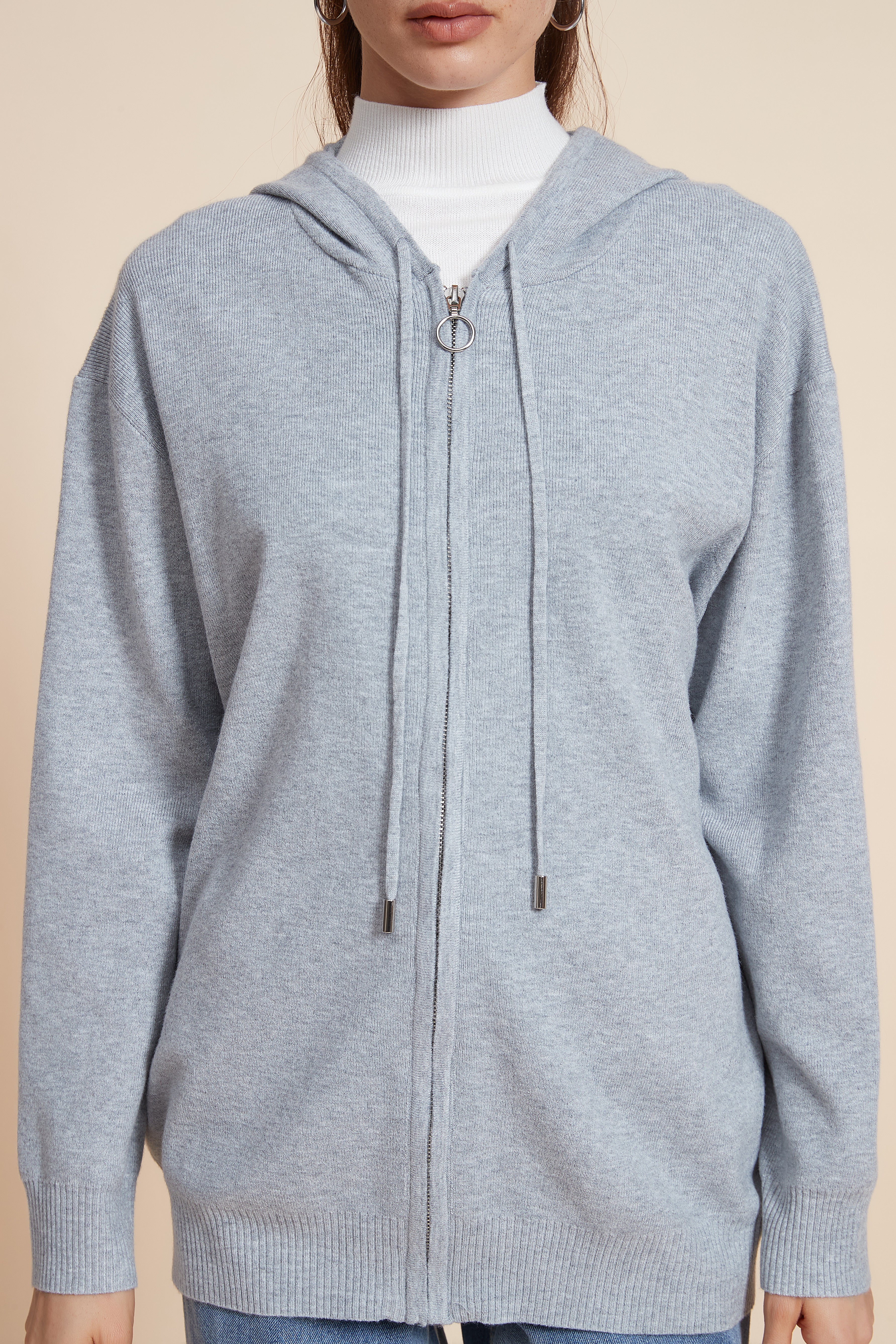 جاكيت متوسط الطول سادة مضلع اكمام طويلة