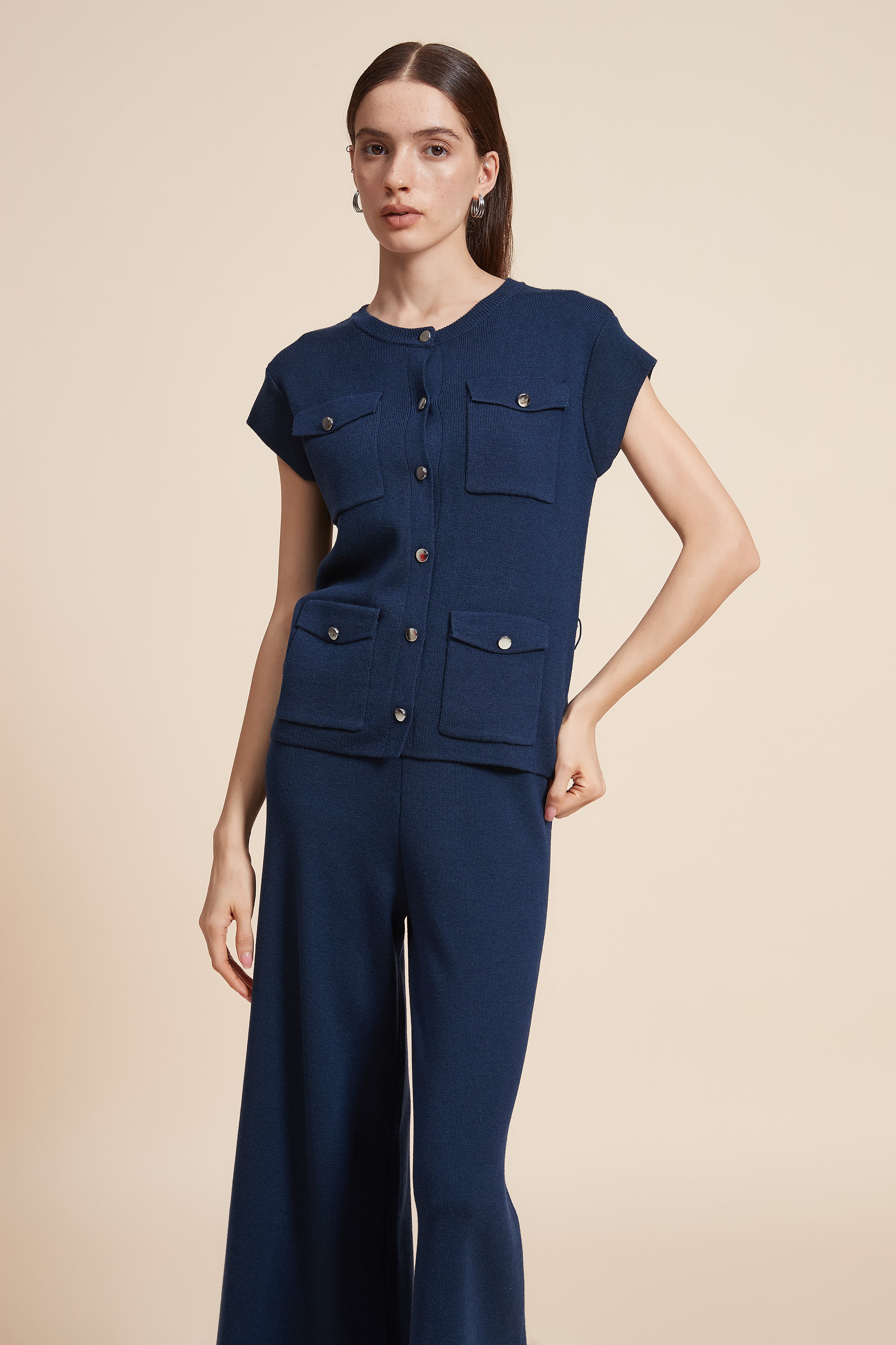 Plain Blouse with Buttons And Pockets