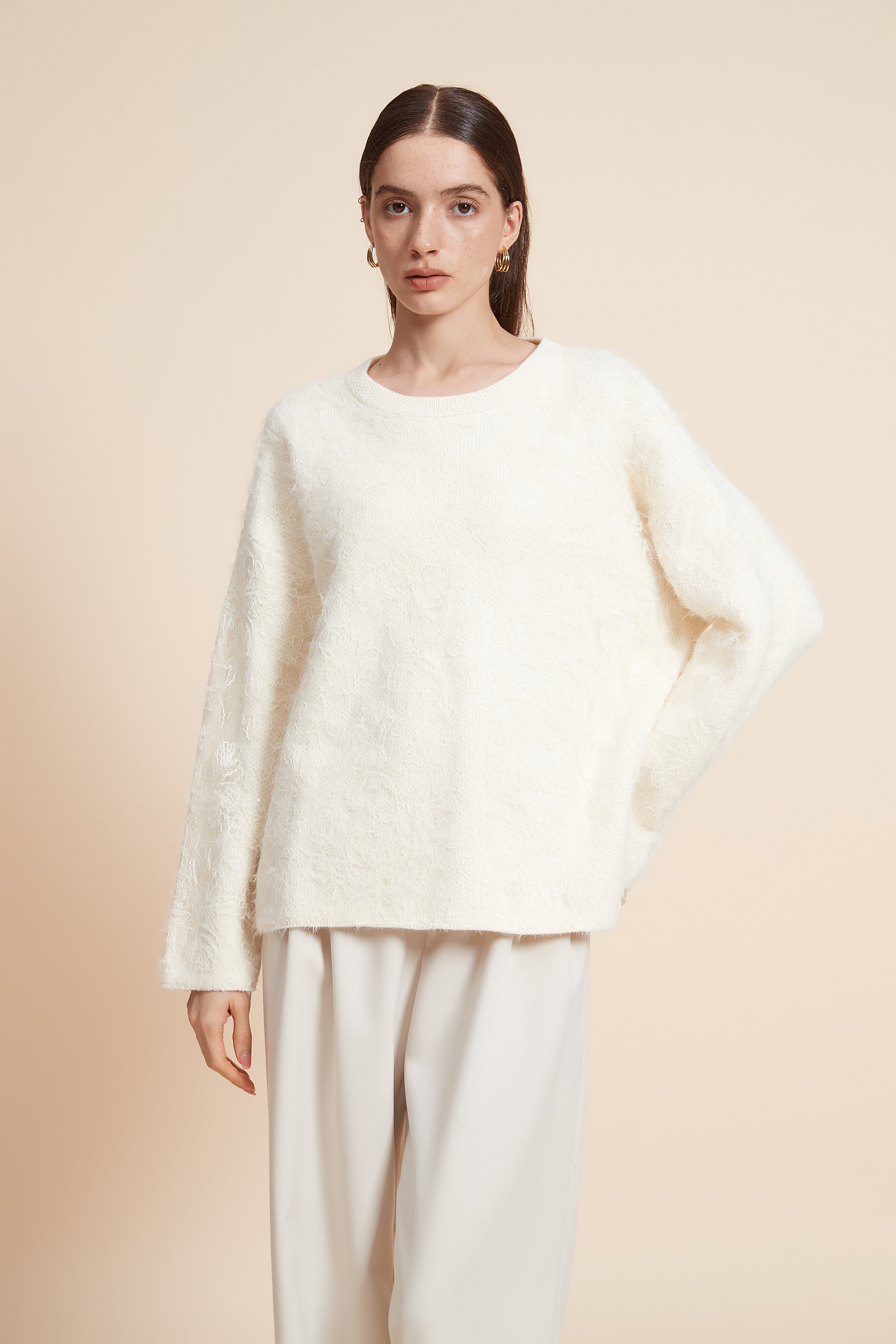 Plain Fur Sweater with Long Sleeves