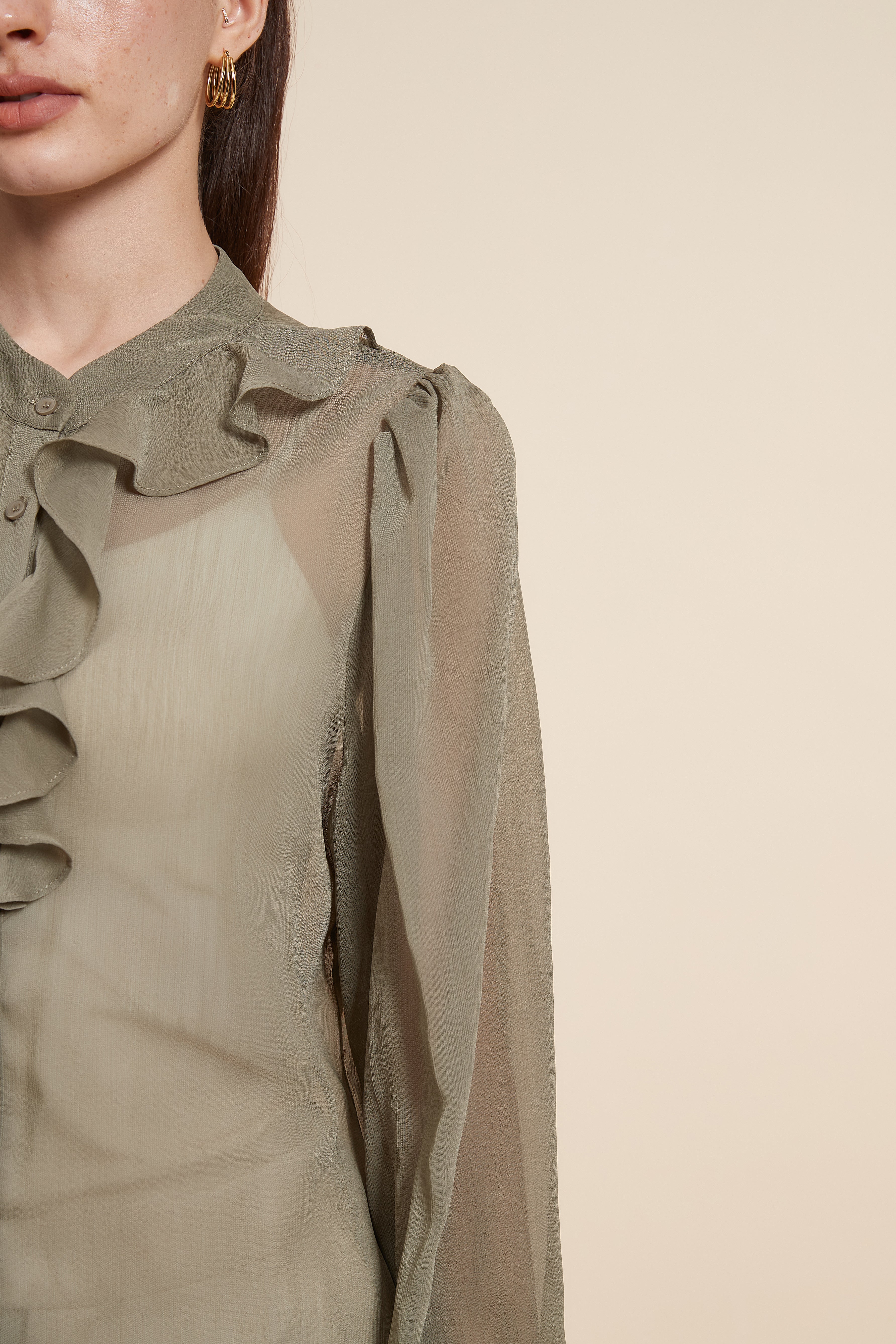Ruched Blouse With Wide Long Sleeves