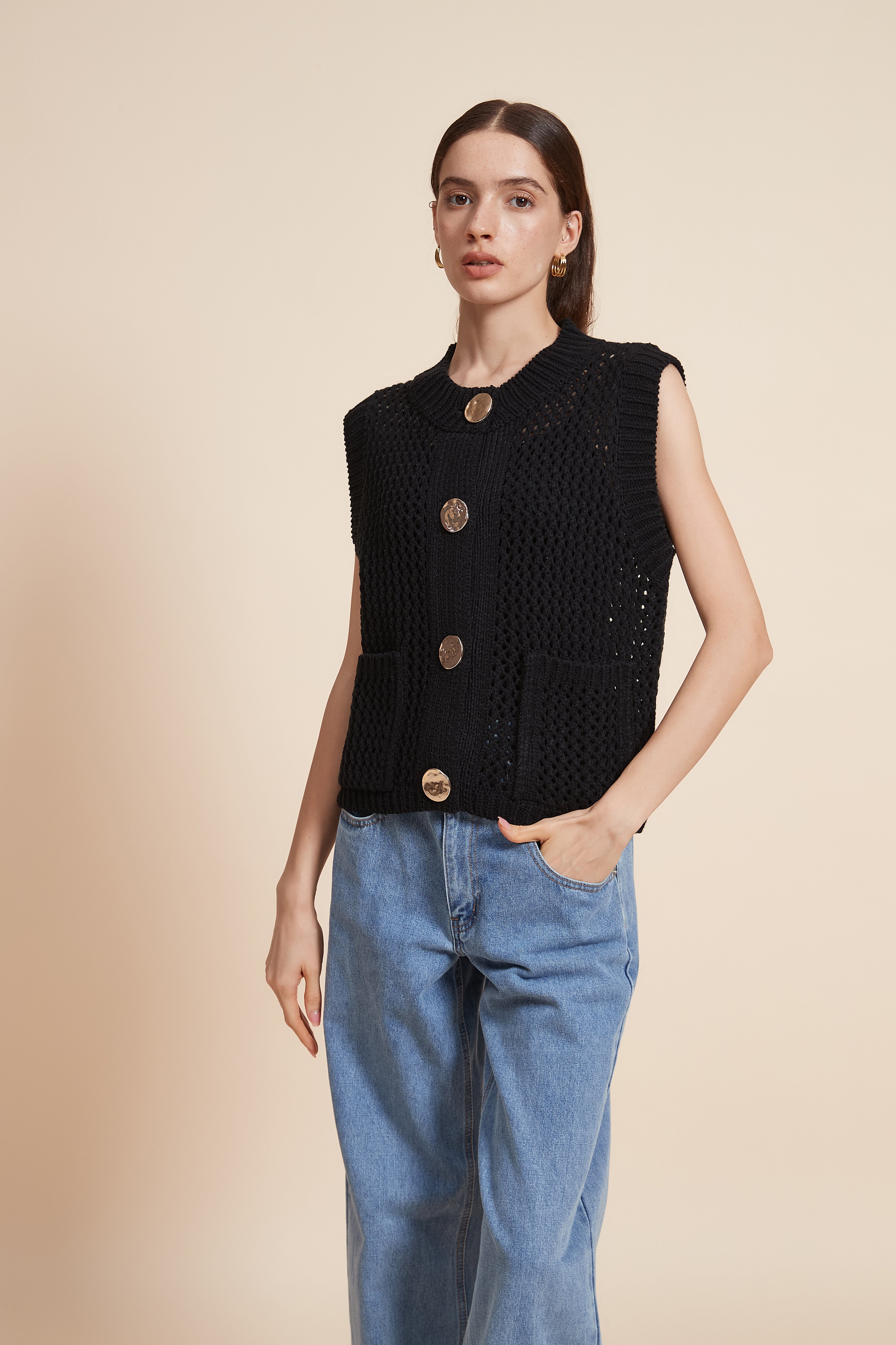 Plain Knitted Sleeveless Sweater