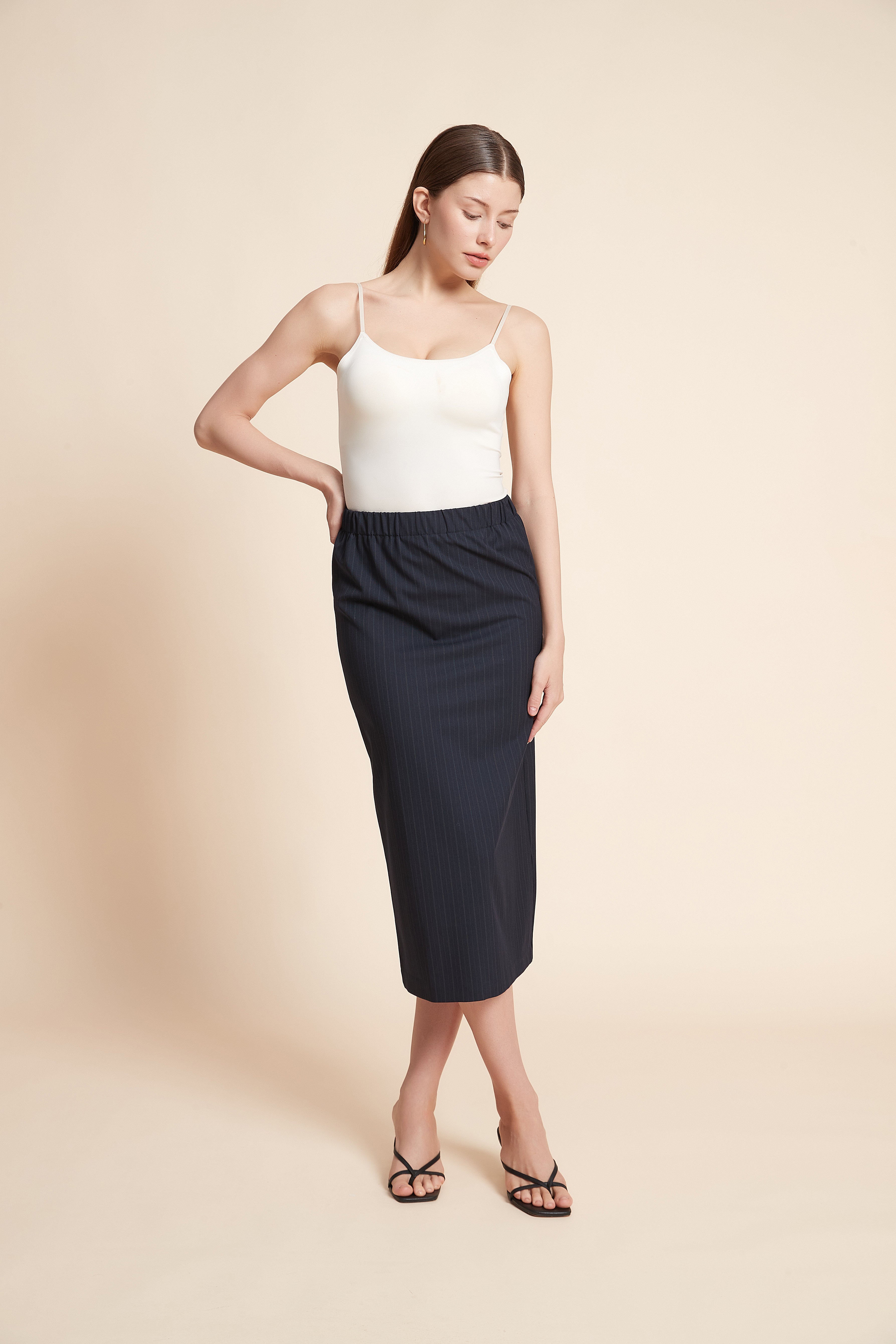 Striped Fitted Midi Skirt