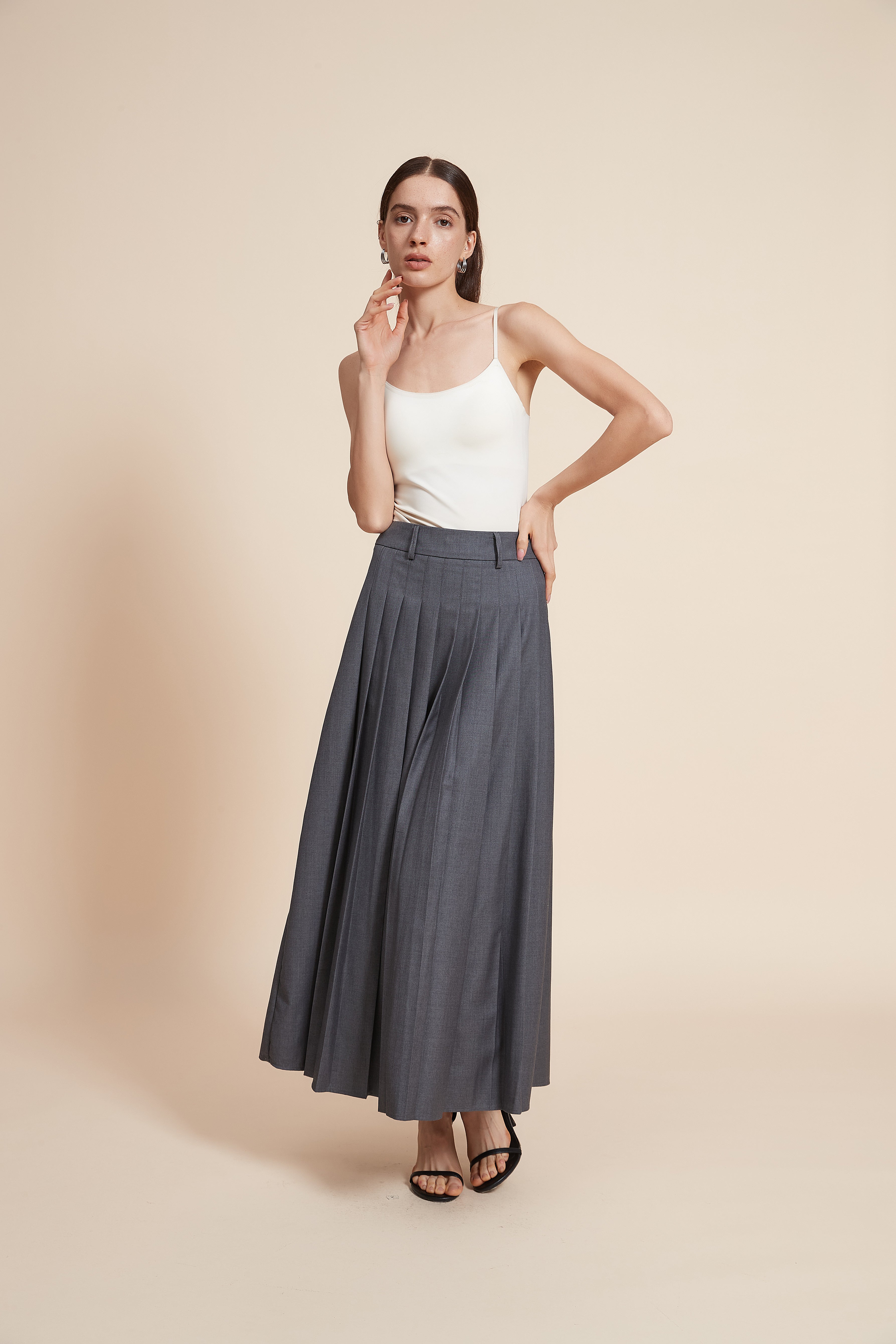 Plain Pleated Midi Skirt