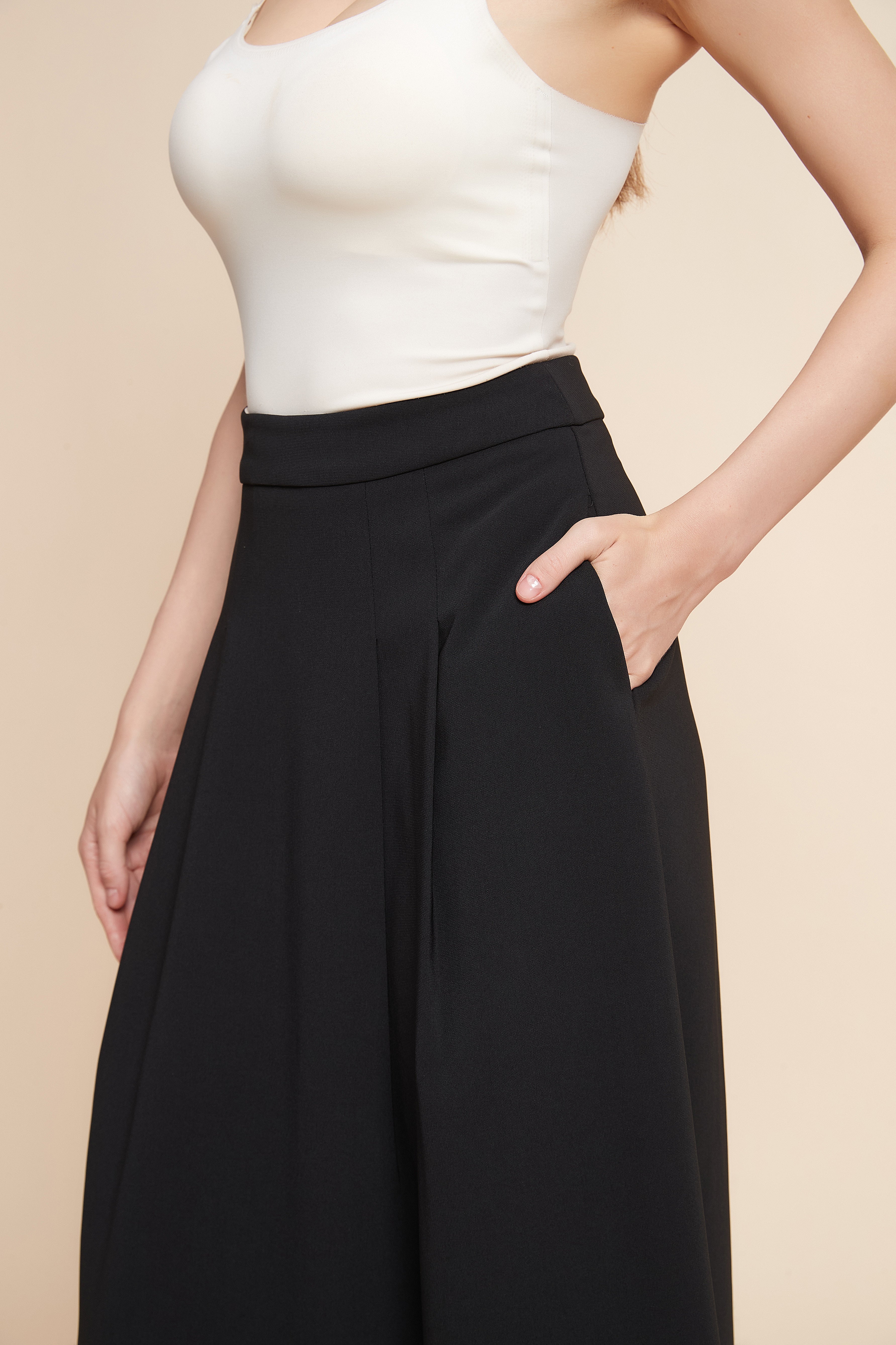 Wide Midi Skirt With Pockets