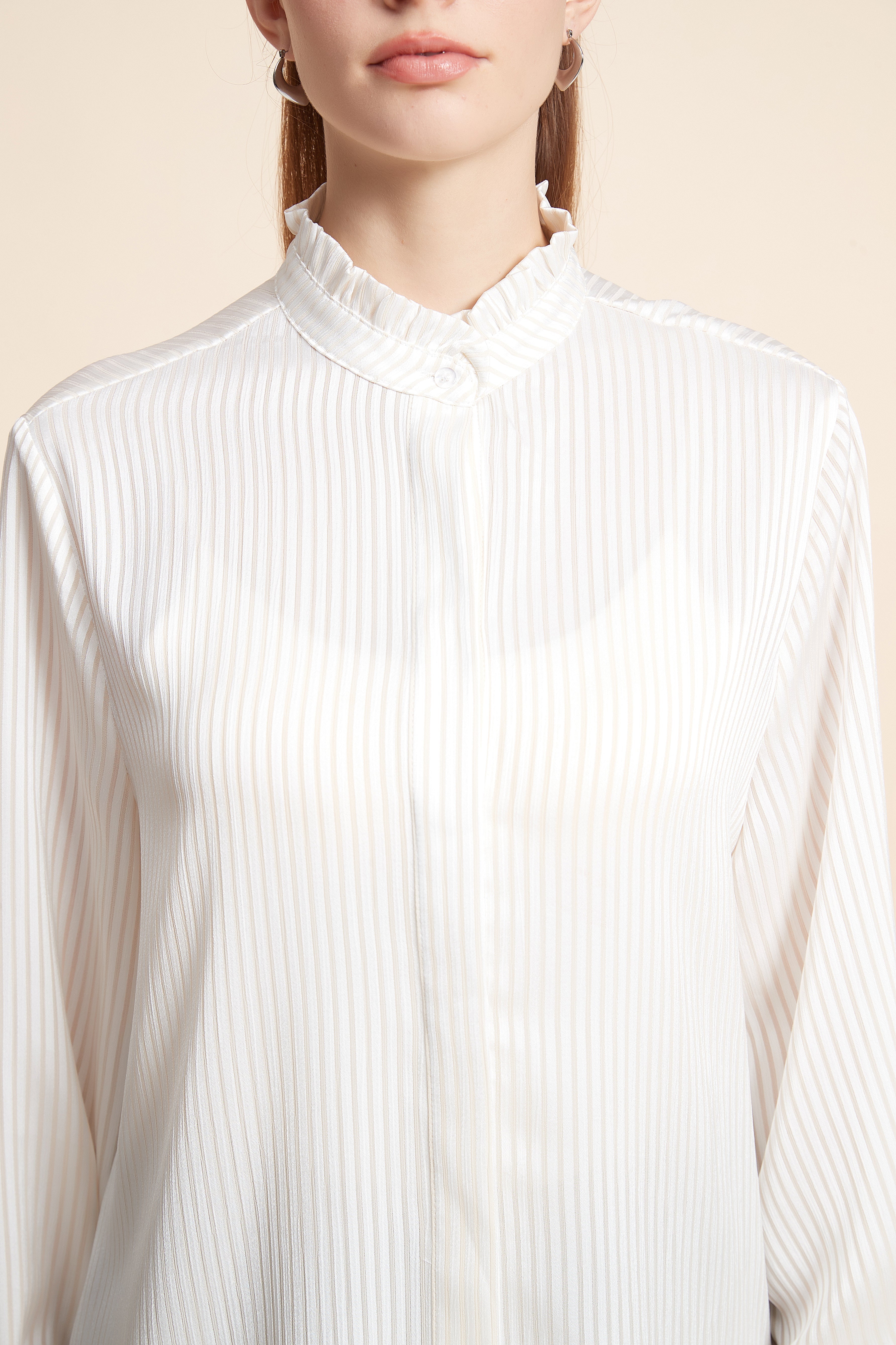 Striped Shirt With A Ruffled Collar