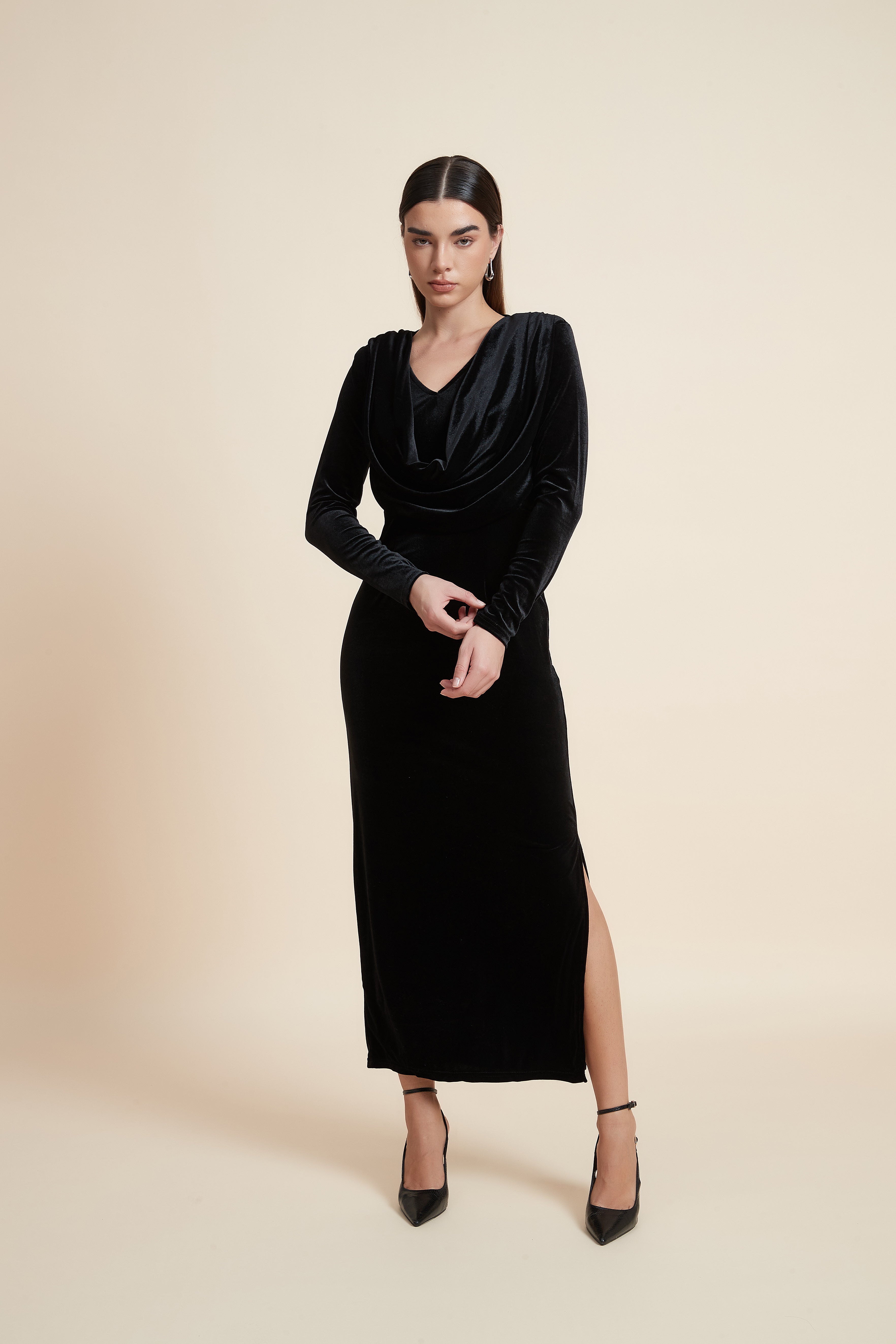 Plain Long Sleeve Midi Dress