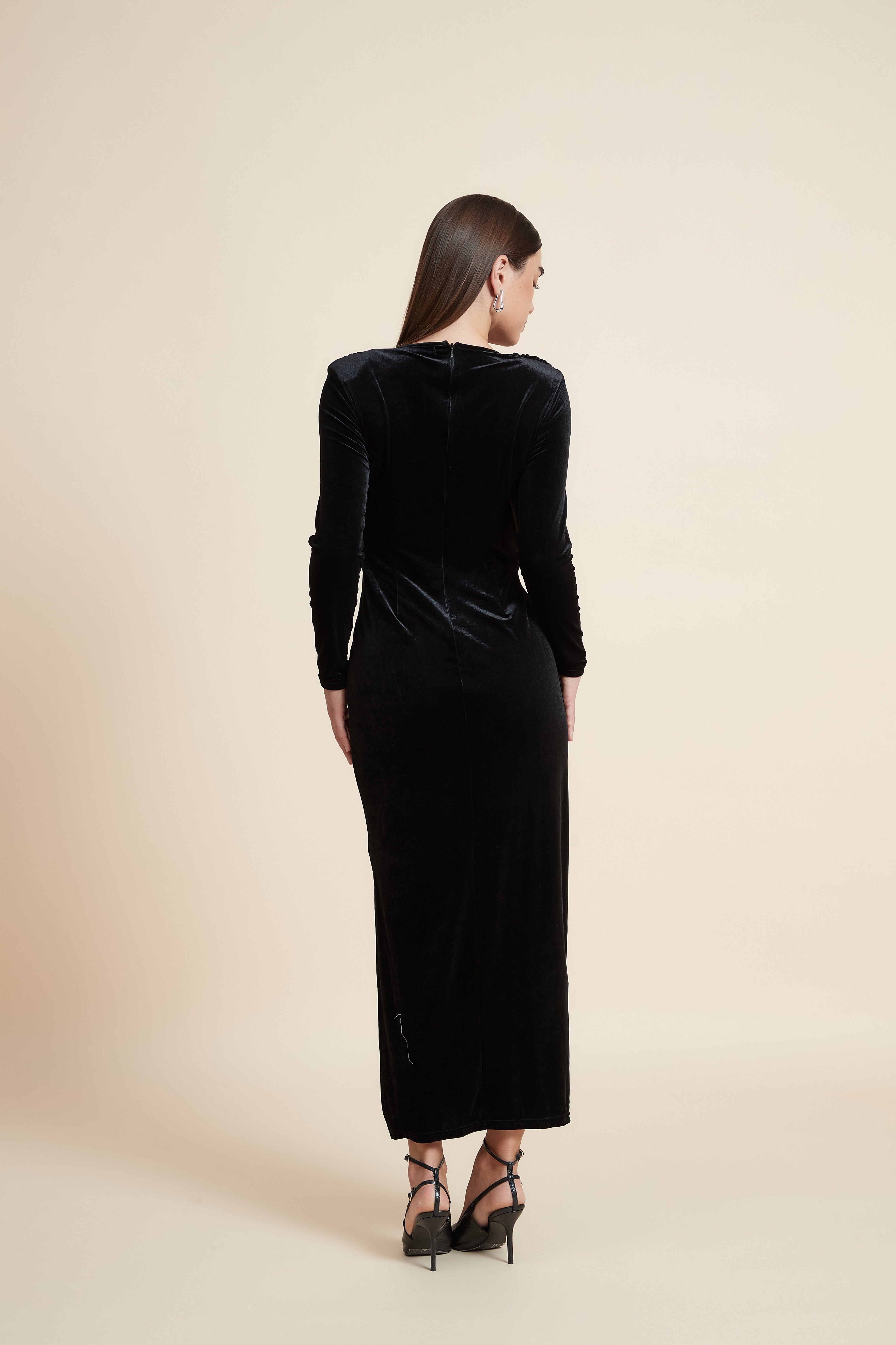 Plain Long Sleeve Midi Dress