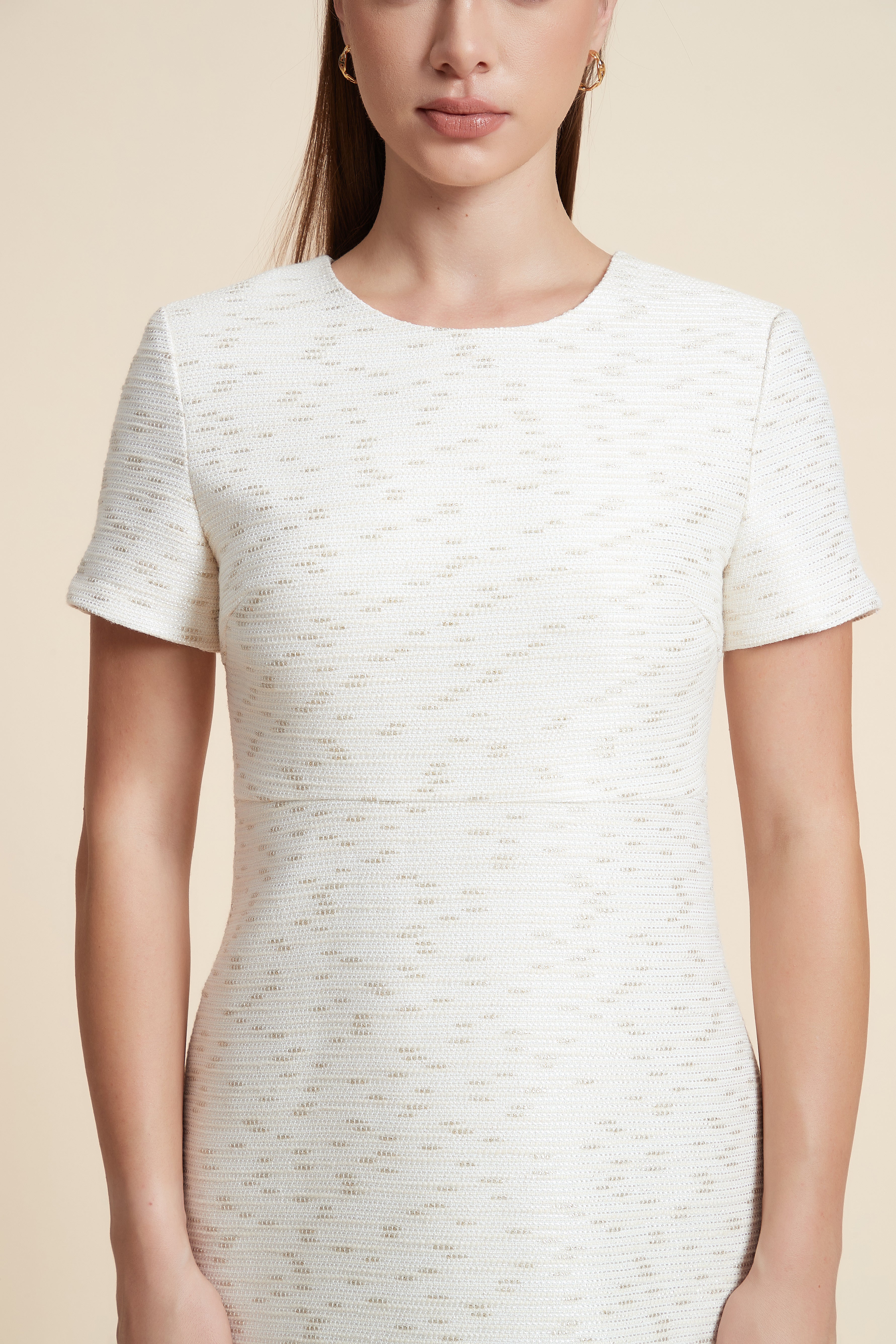 Short Half-Sleeve Dress with Gemstone Embellishments