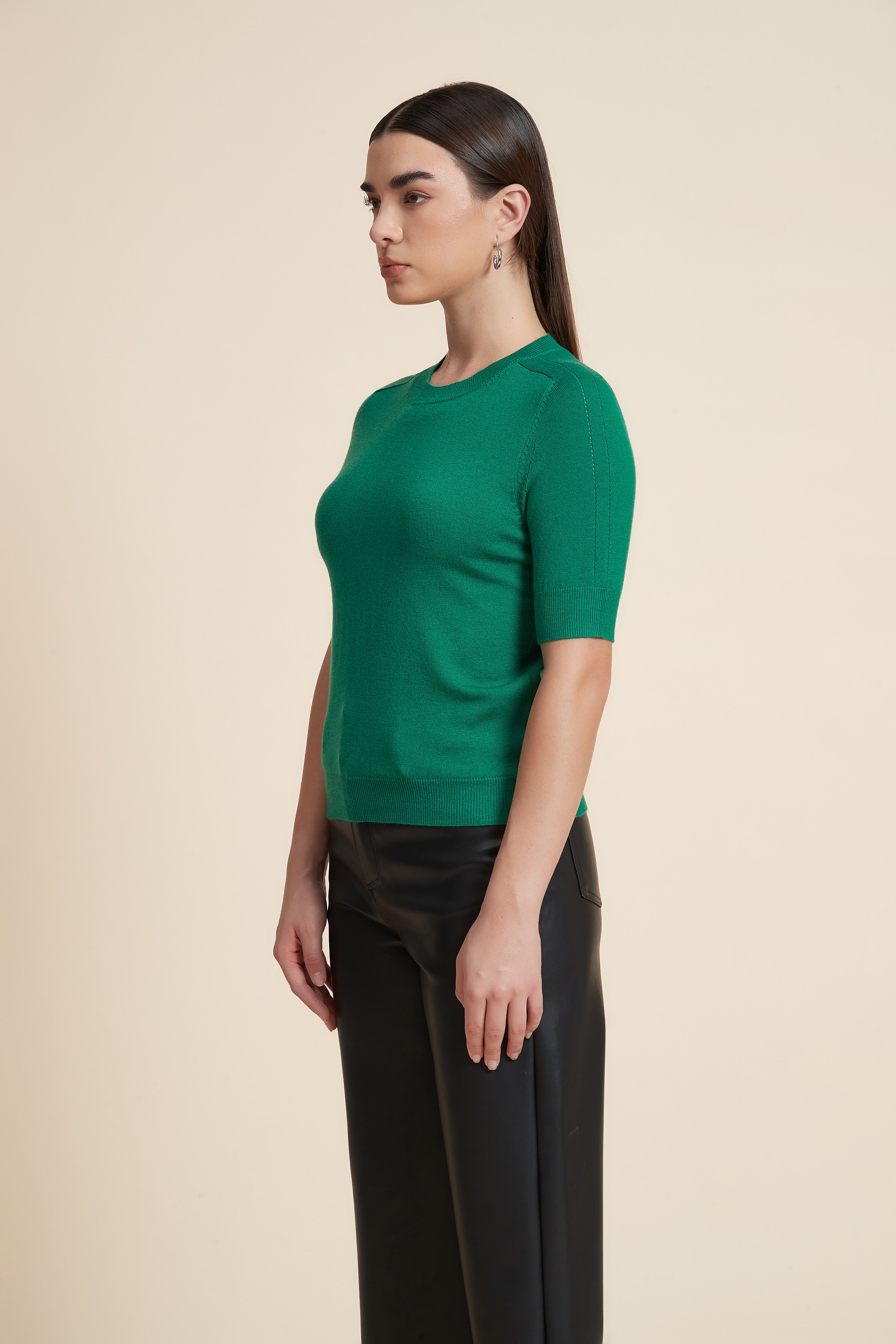 Plain Short Sleeve Top with Round Neck