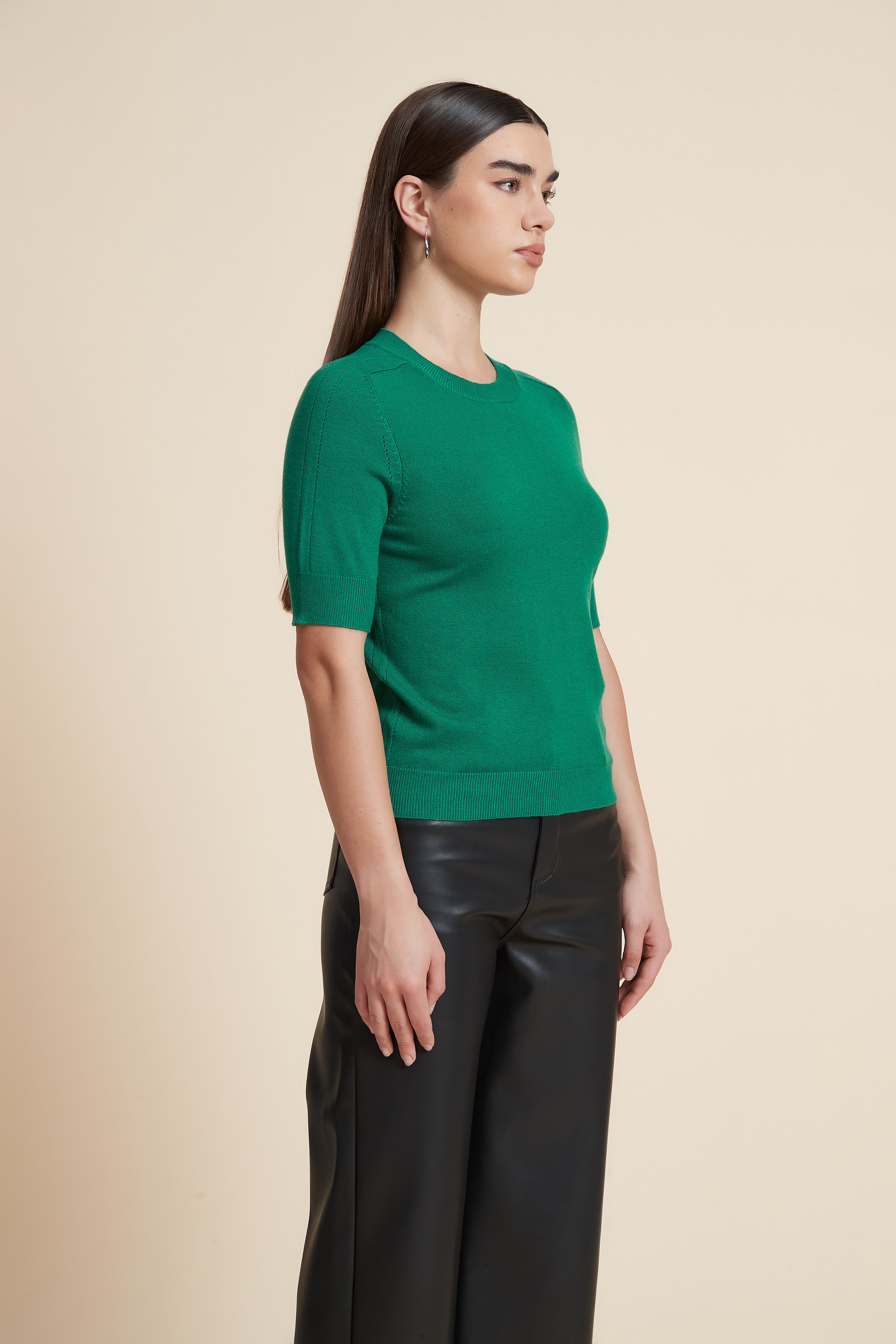 Plain Short Sleeve Top with Round Neck