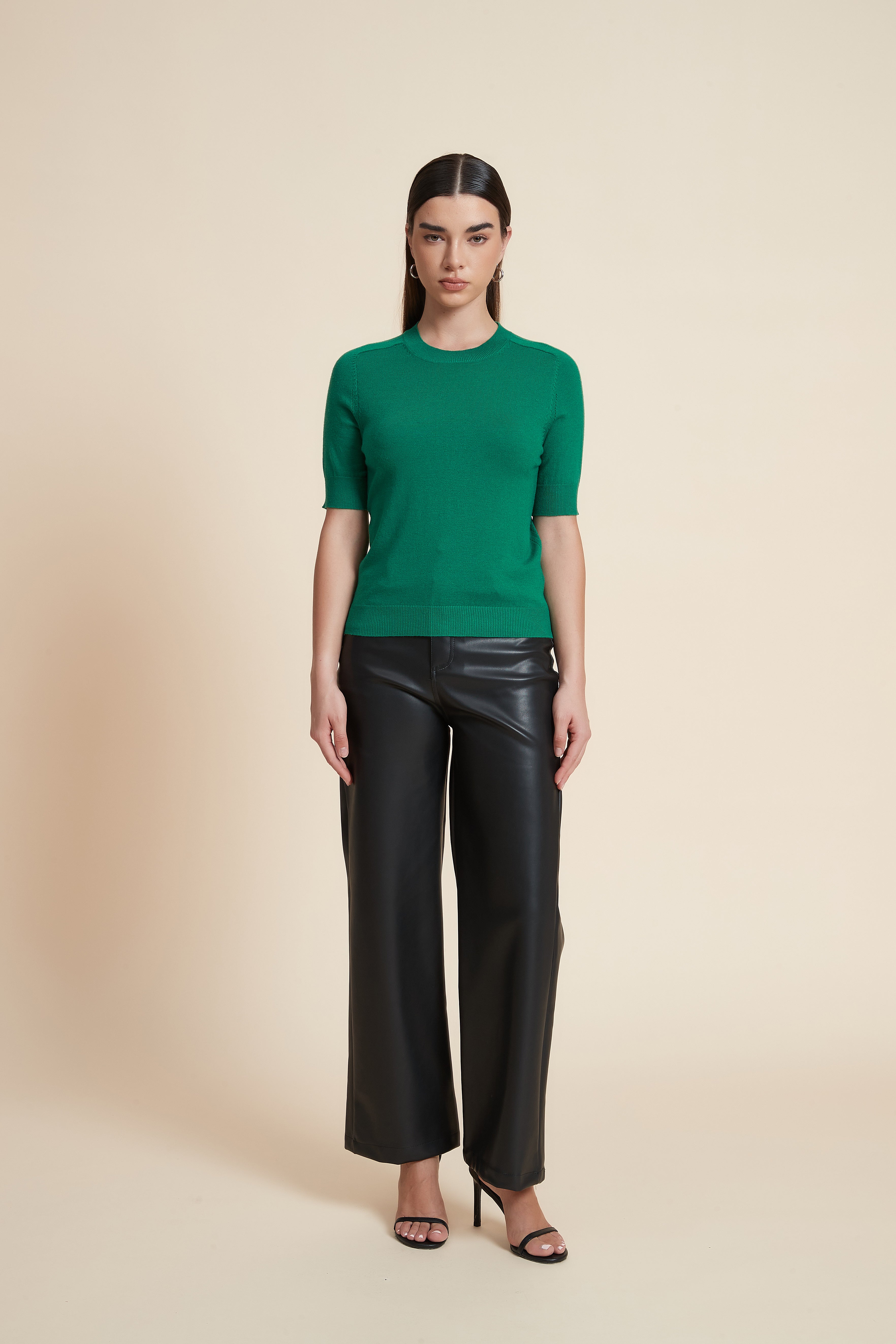 Plain Short Sleeve Top with Round Neck