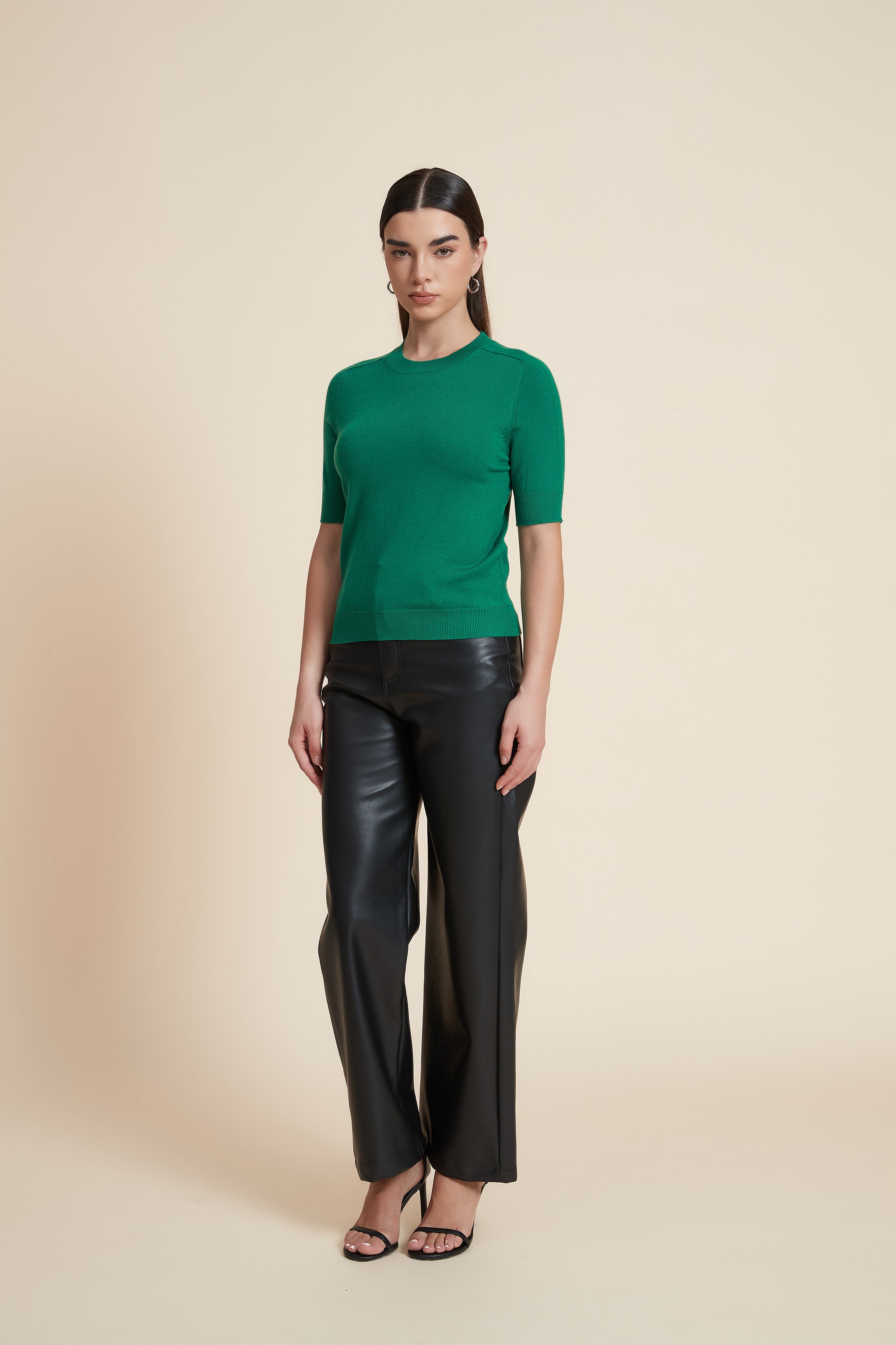 Plain Short Sleeve Top with Round Neck