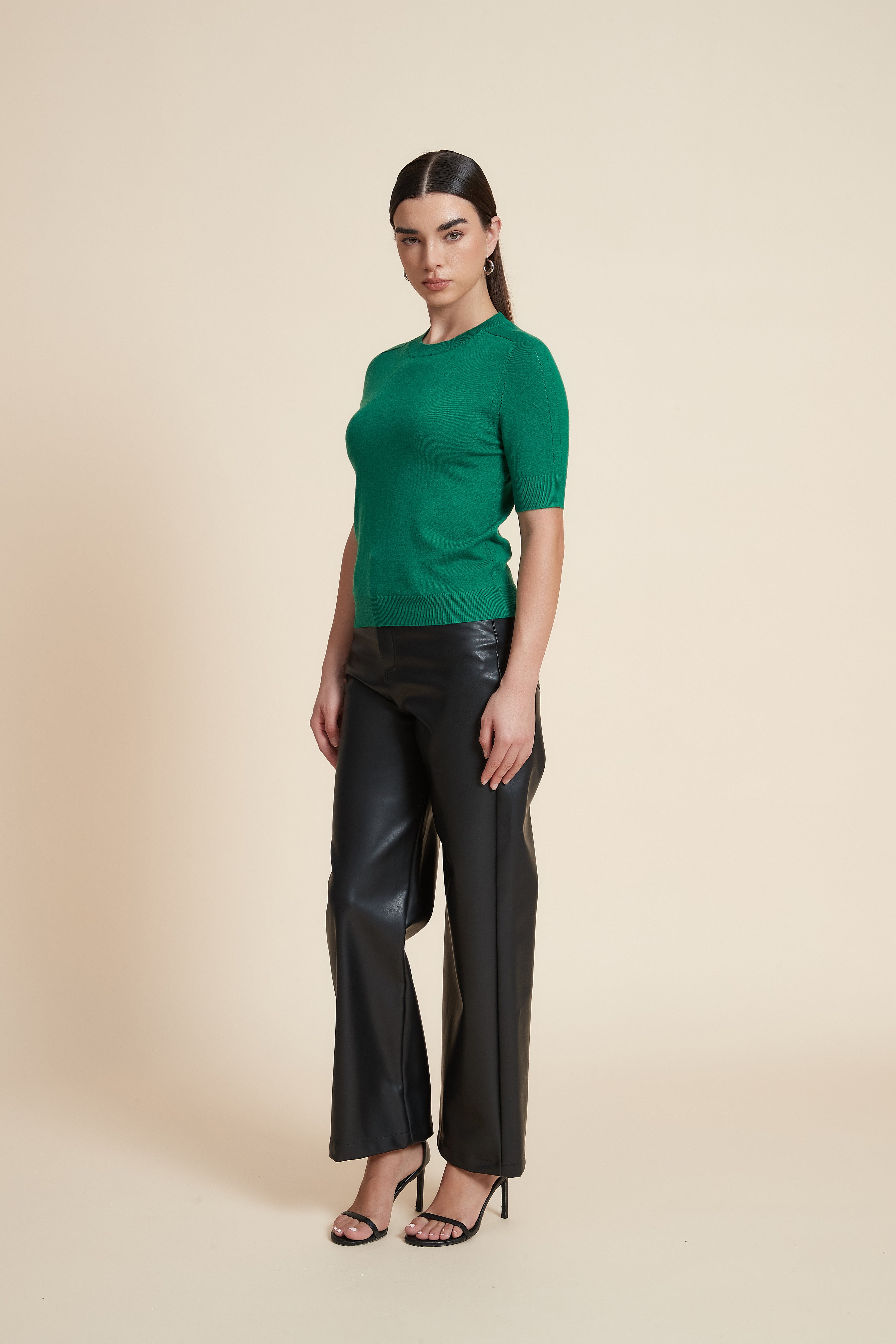 Plain Short Sleeve Top with Round Neck