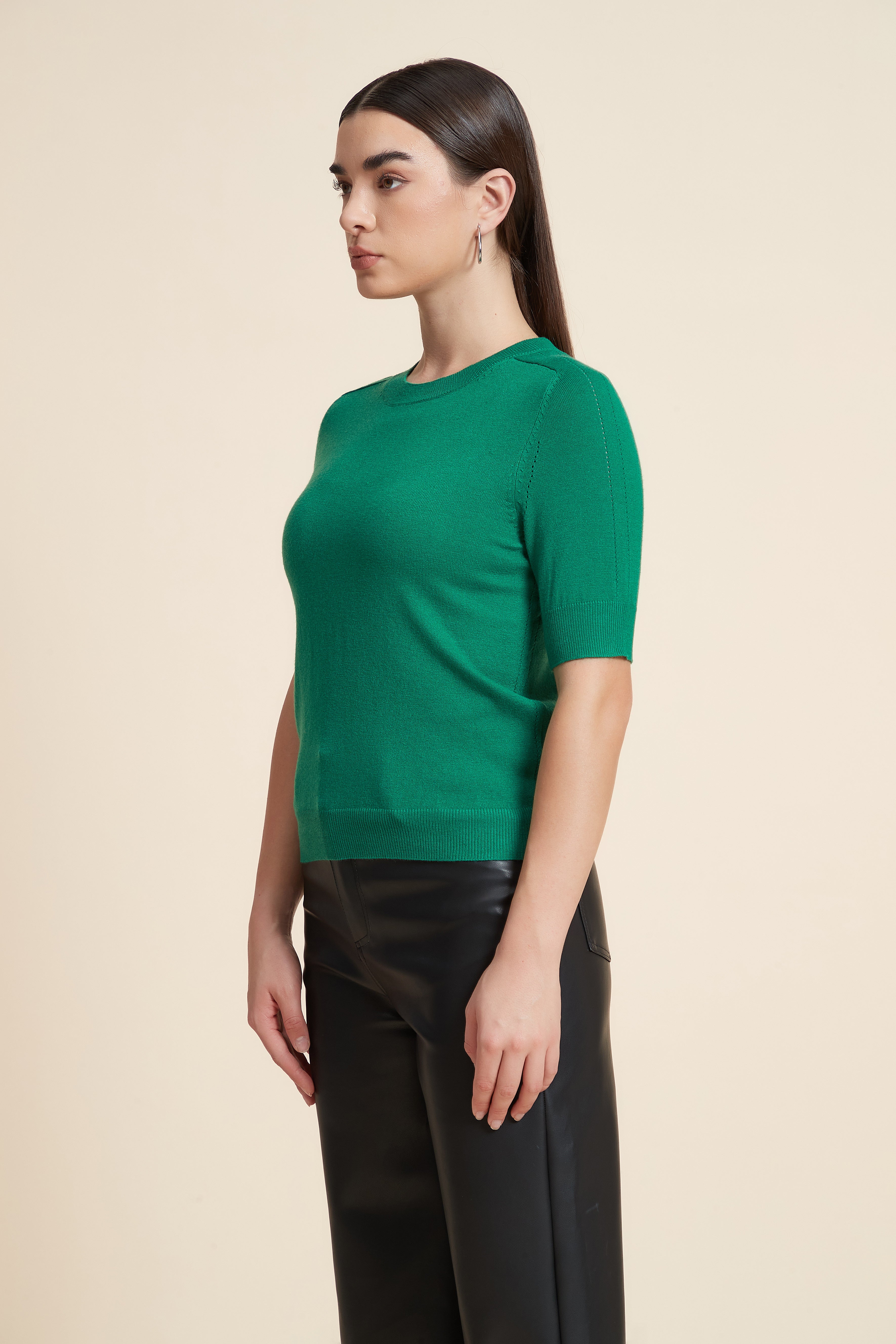 Plain Short Sleeve Top with Round Neck