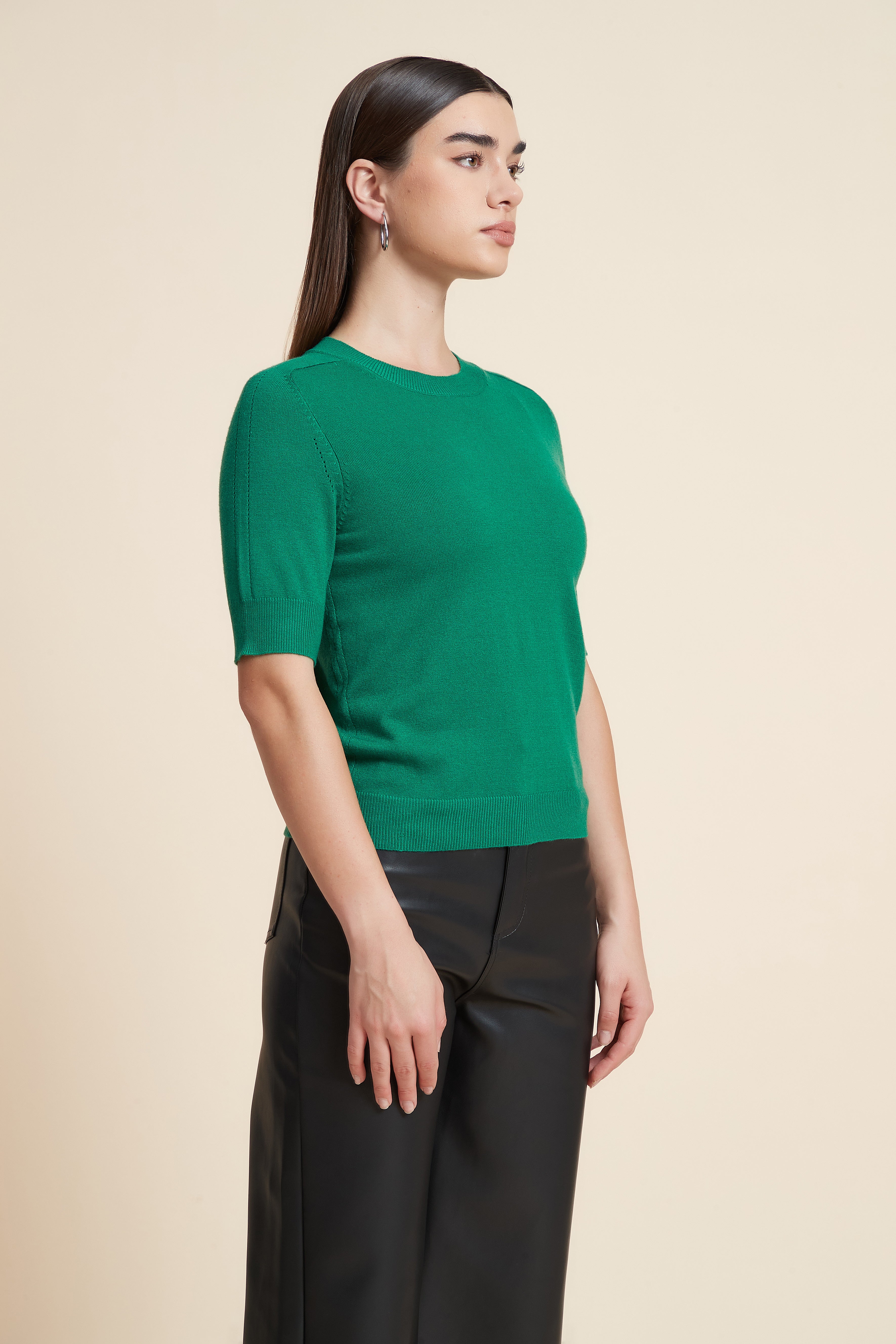 Plain Short Sleeve Top with Round Neck