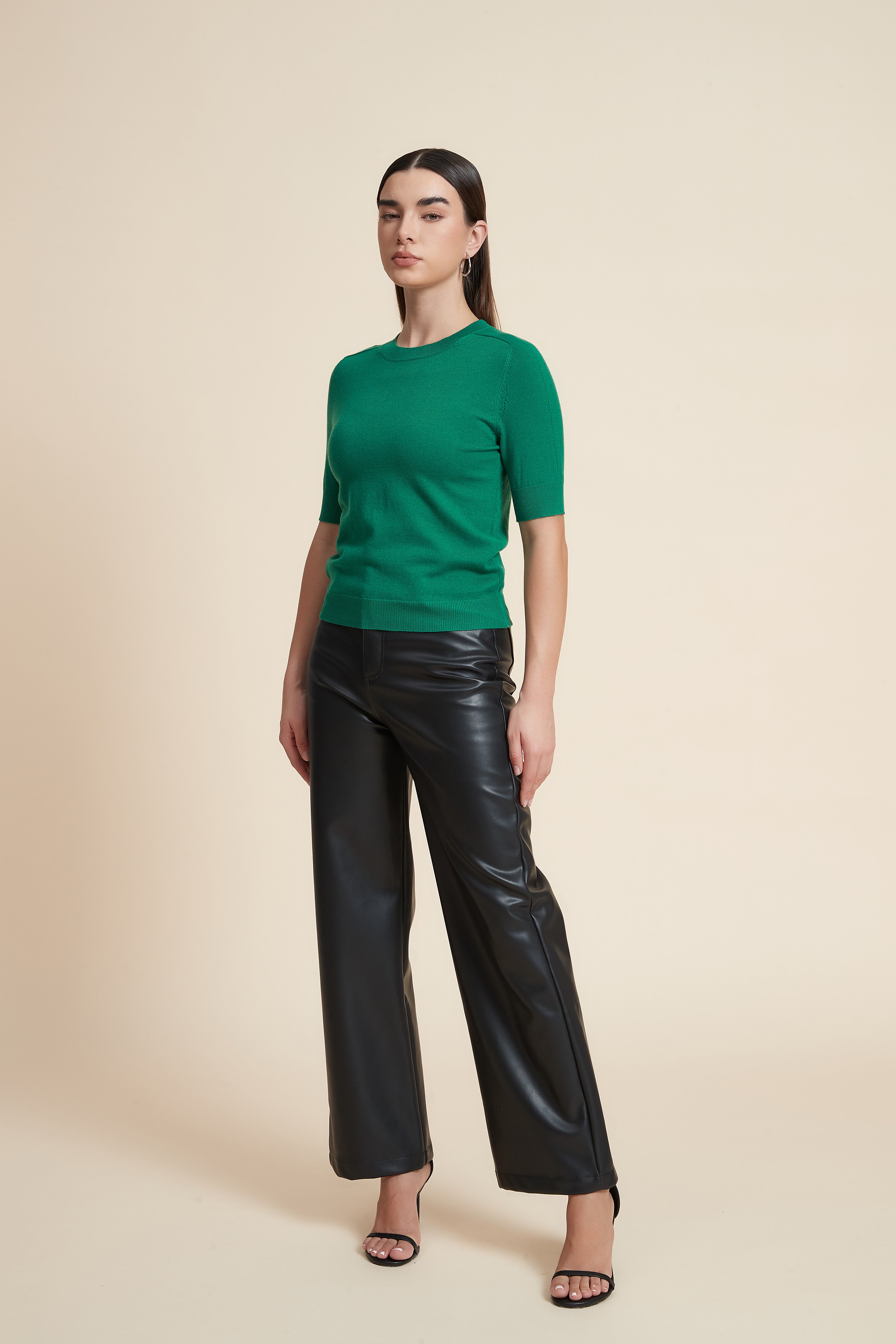 Plain Short Sleeve Top with Round Neck