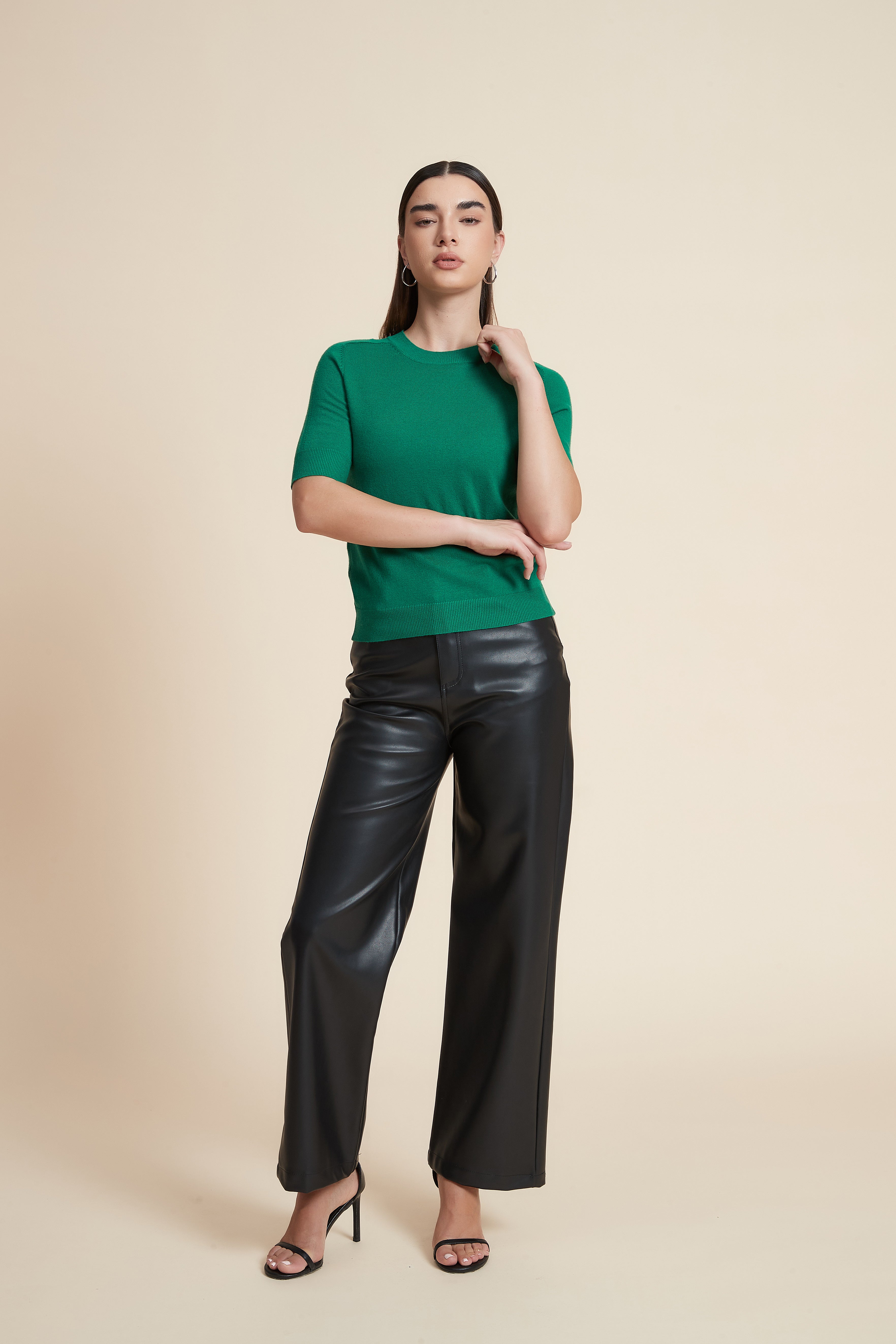 Plain Short Sleeve Top with Round Neck