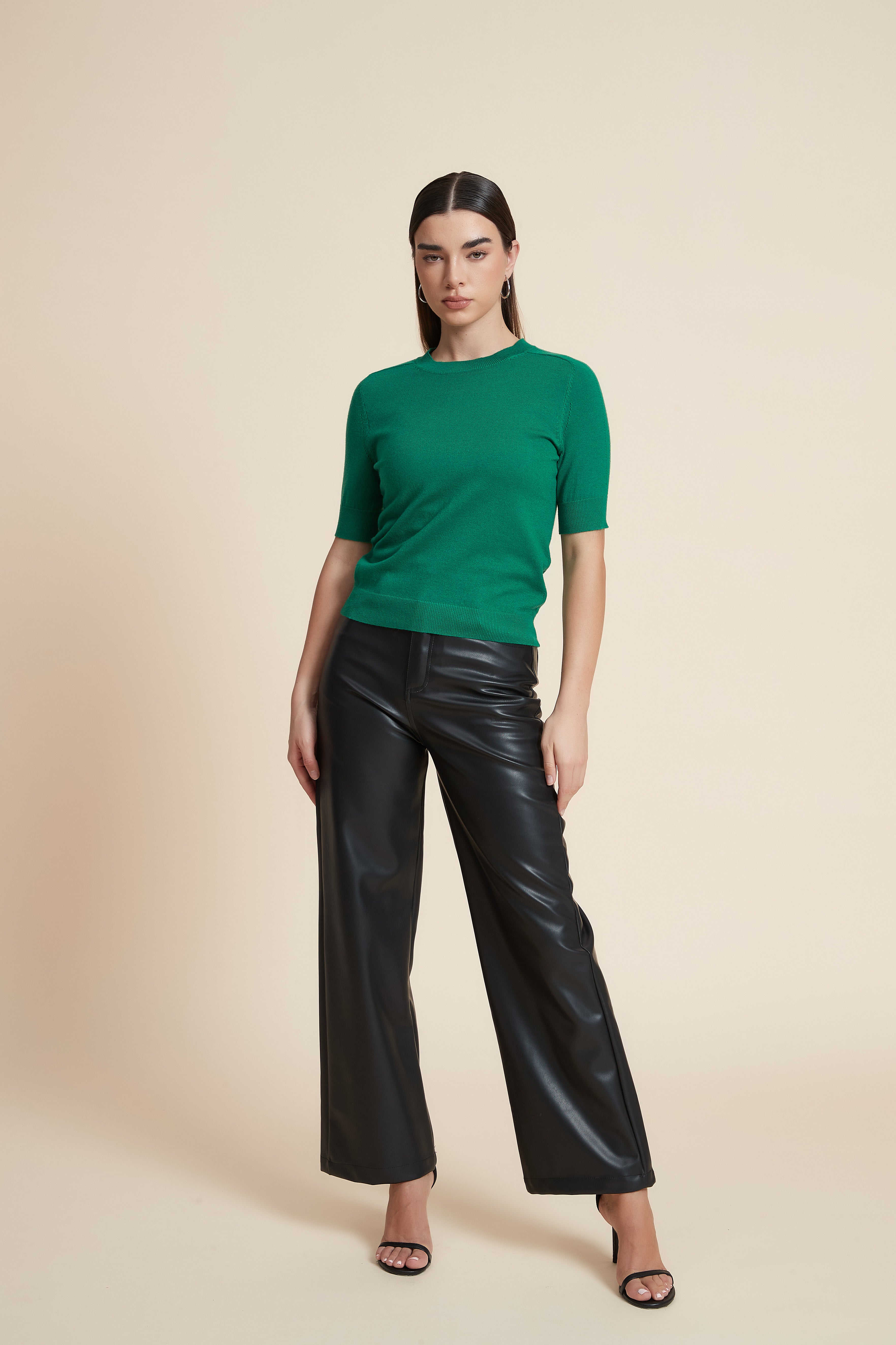 Plain Short Sleeve Top with Round Neck